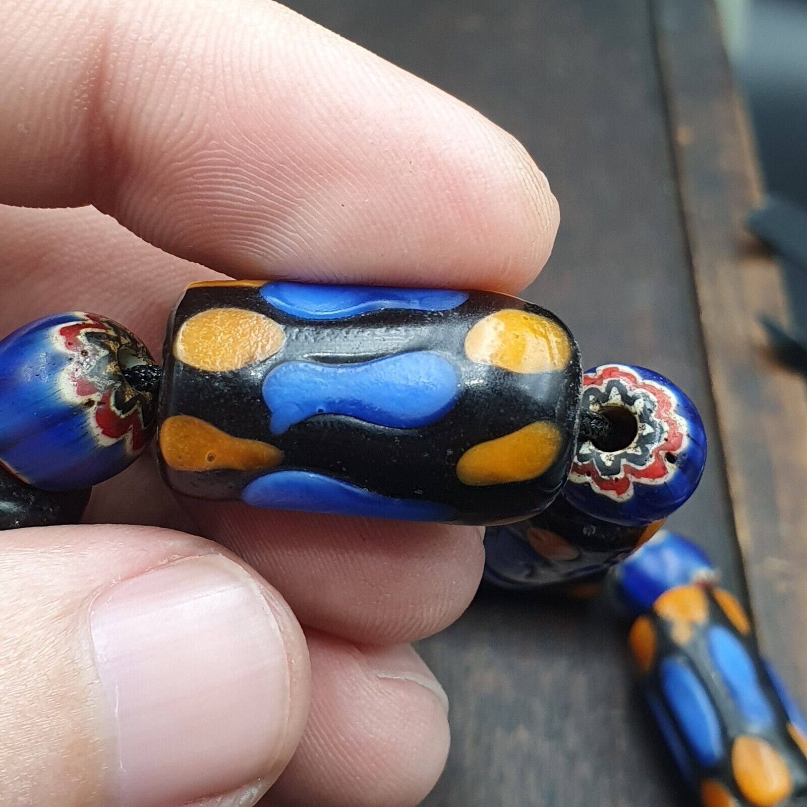 Vintage Fancy Venetian Style Skunk Eyes Beads | African Style Necklace