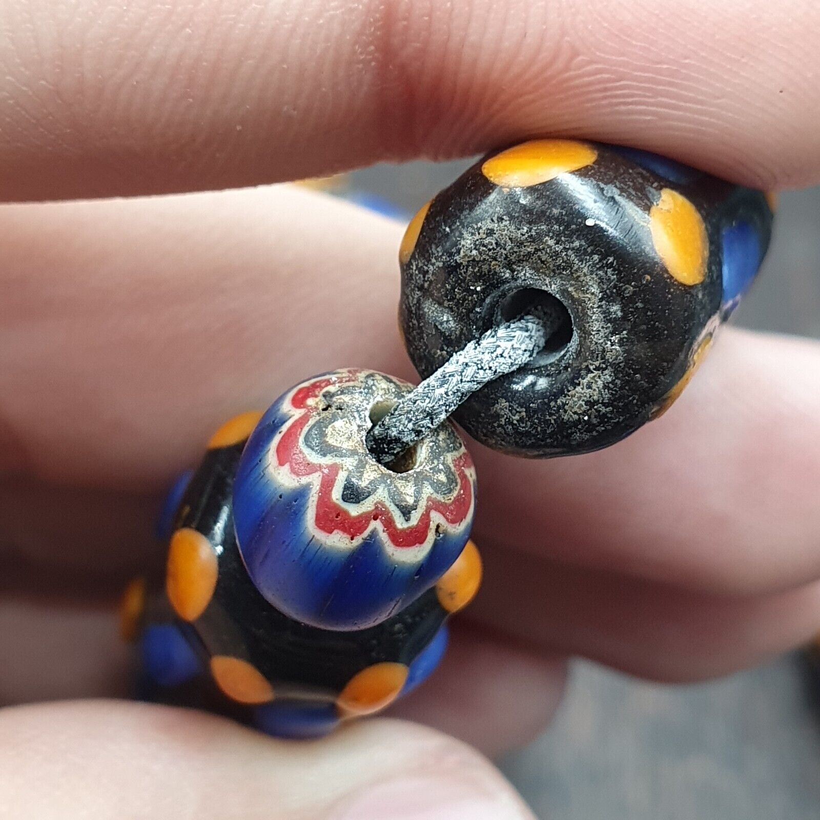 Vintage Fancy Venetian Style Skunk Eyes Beads | African Style Necklace