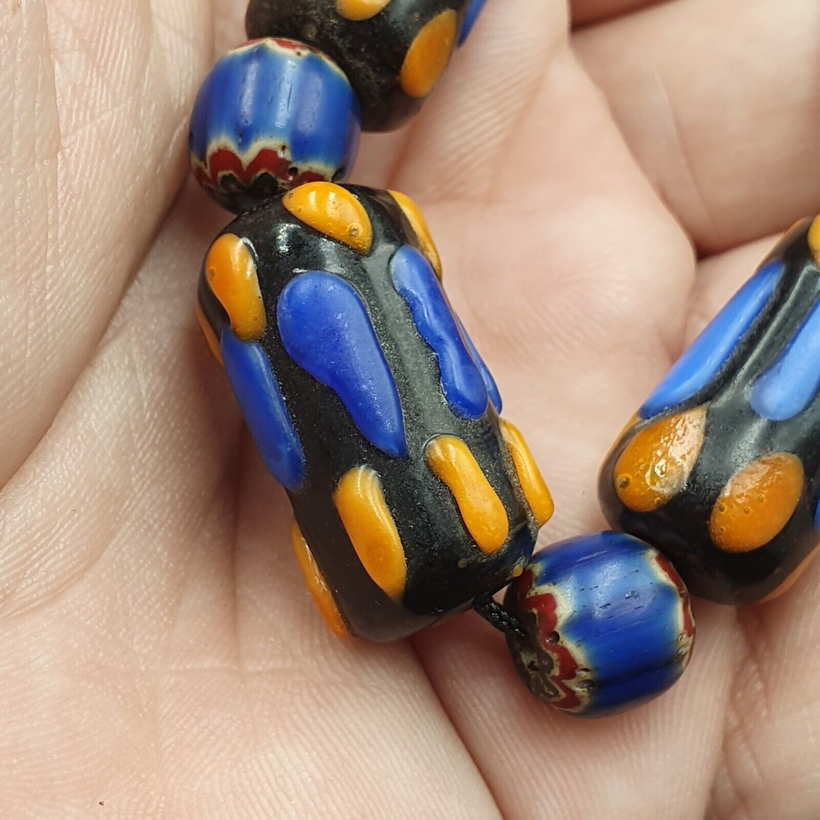 Vintage Fancy Venetian Style Skunk Eyes Beads | African Style Necklace