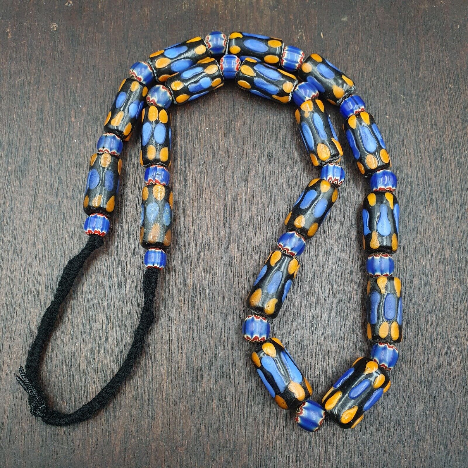 Vintage Fancy Venetian Style Skunk Eyes Beads | African Style Necklace