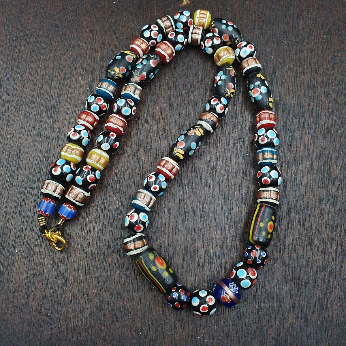 Vintage African Venetian Style Skunk Thousand eyes Glass Beads Strand