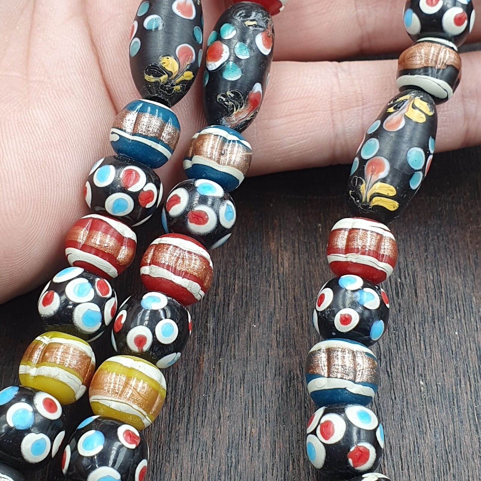 Vintage African Venetian Style Skunk Thousand eyes Glass Beads Strand