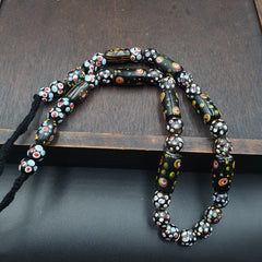 Vintage African Venetian Style Skunk Thousand eyes Glass Beads Strand