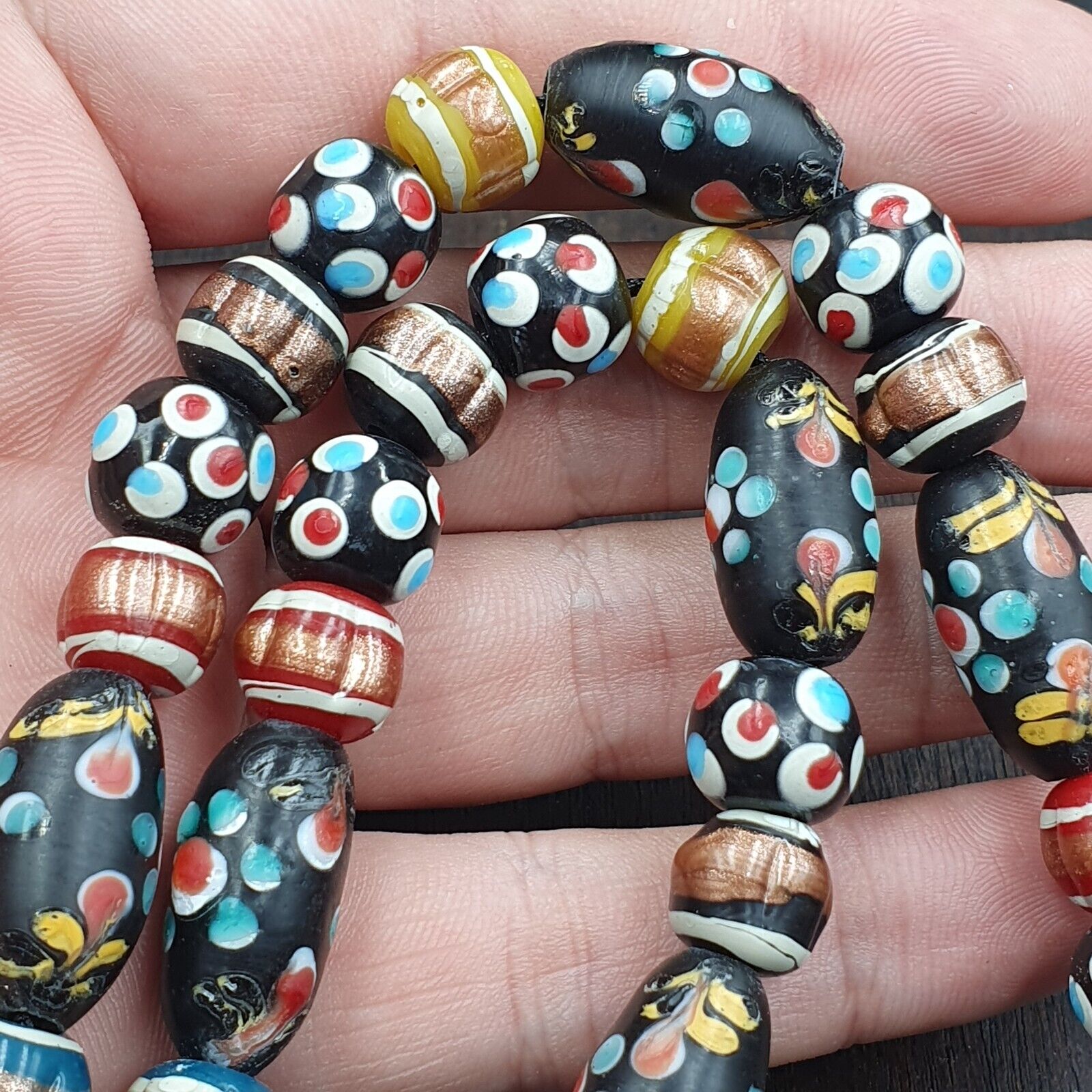 Vintage African Venetian Style Skunk Thousand eyes Glass Beads Strand
