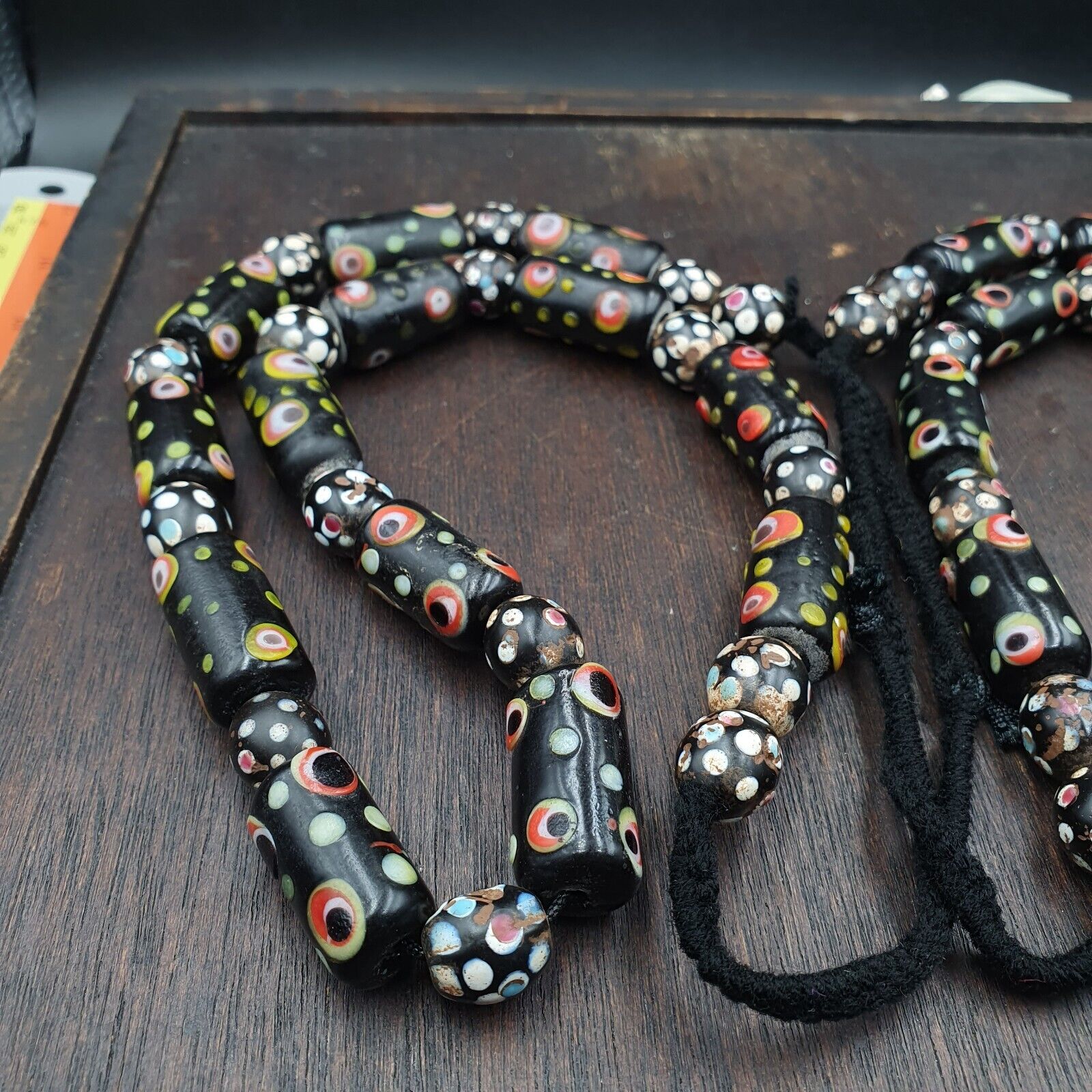 Vintage Black Gabri Eyes Skunk Thousand eyes Glass Beads Strand