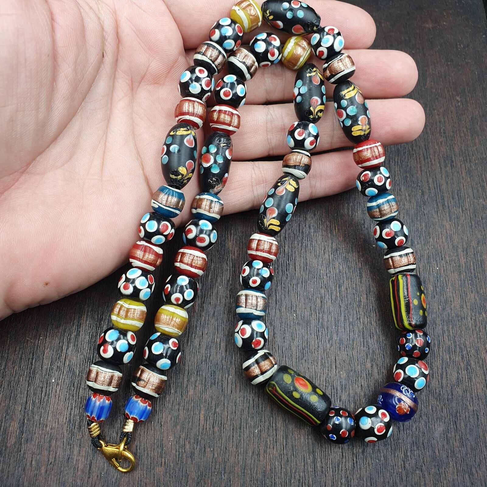 Vintage African Venetian Style Skunk Thousand eyes Glass Beads Strand