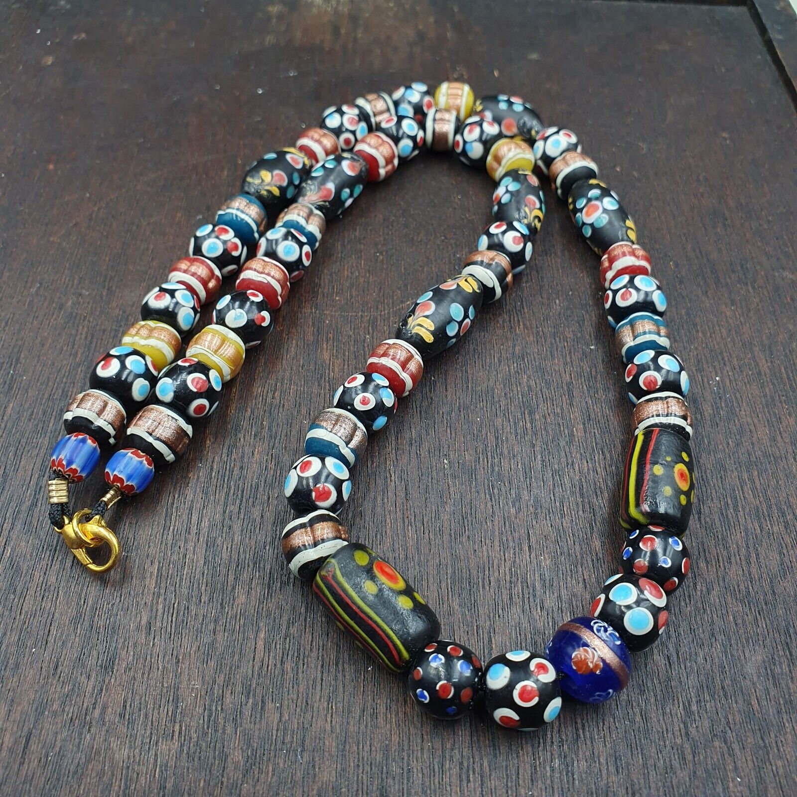 Vintage African Venetian Style Skunk Thousand eyes Glass Beads Strand