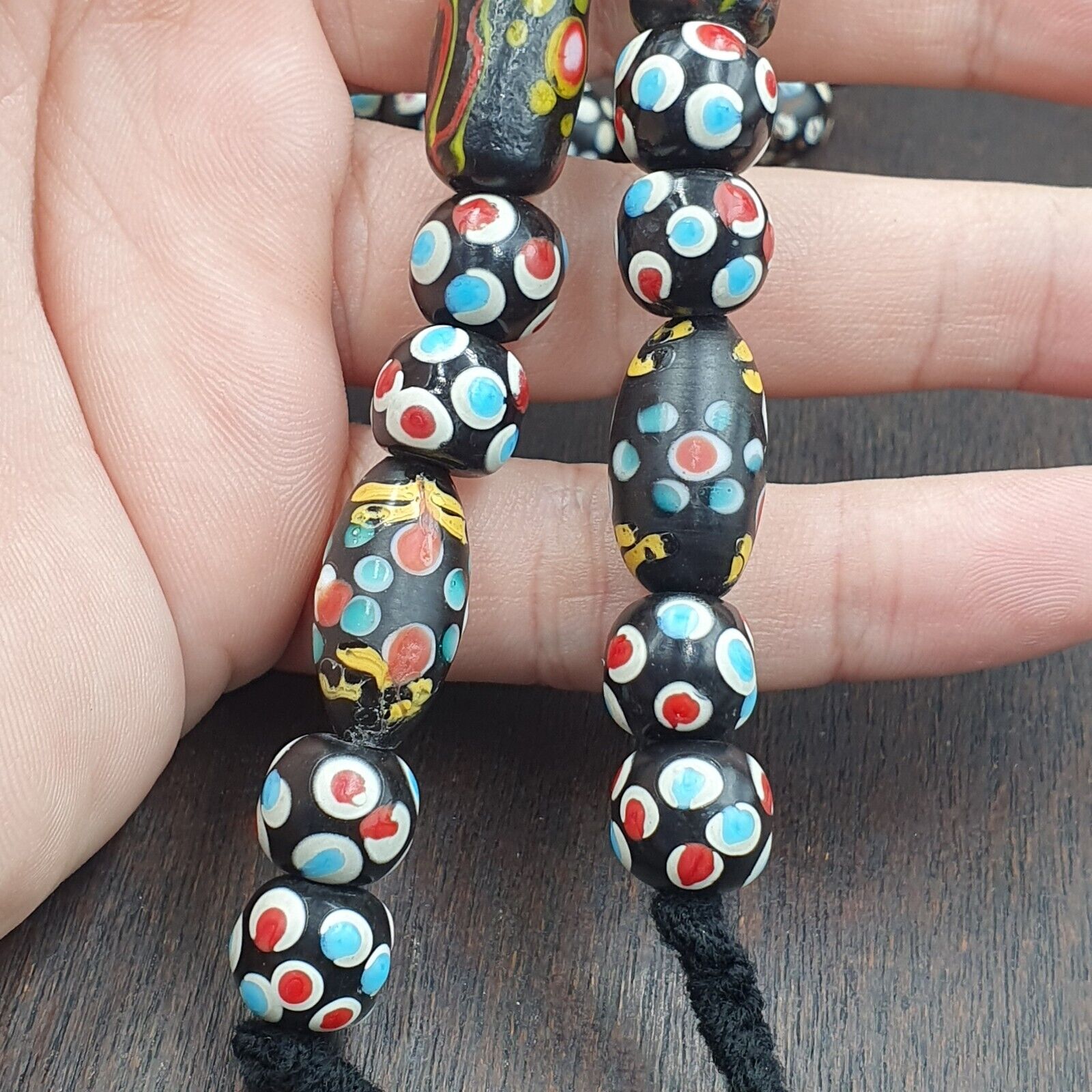 Vintage African Venetian Style Skunk Thousand eyes Glass Beads Strand