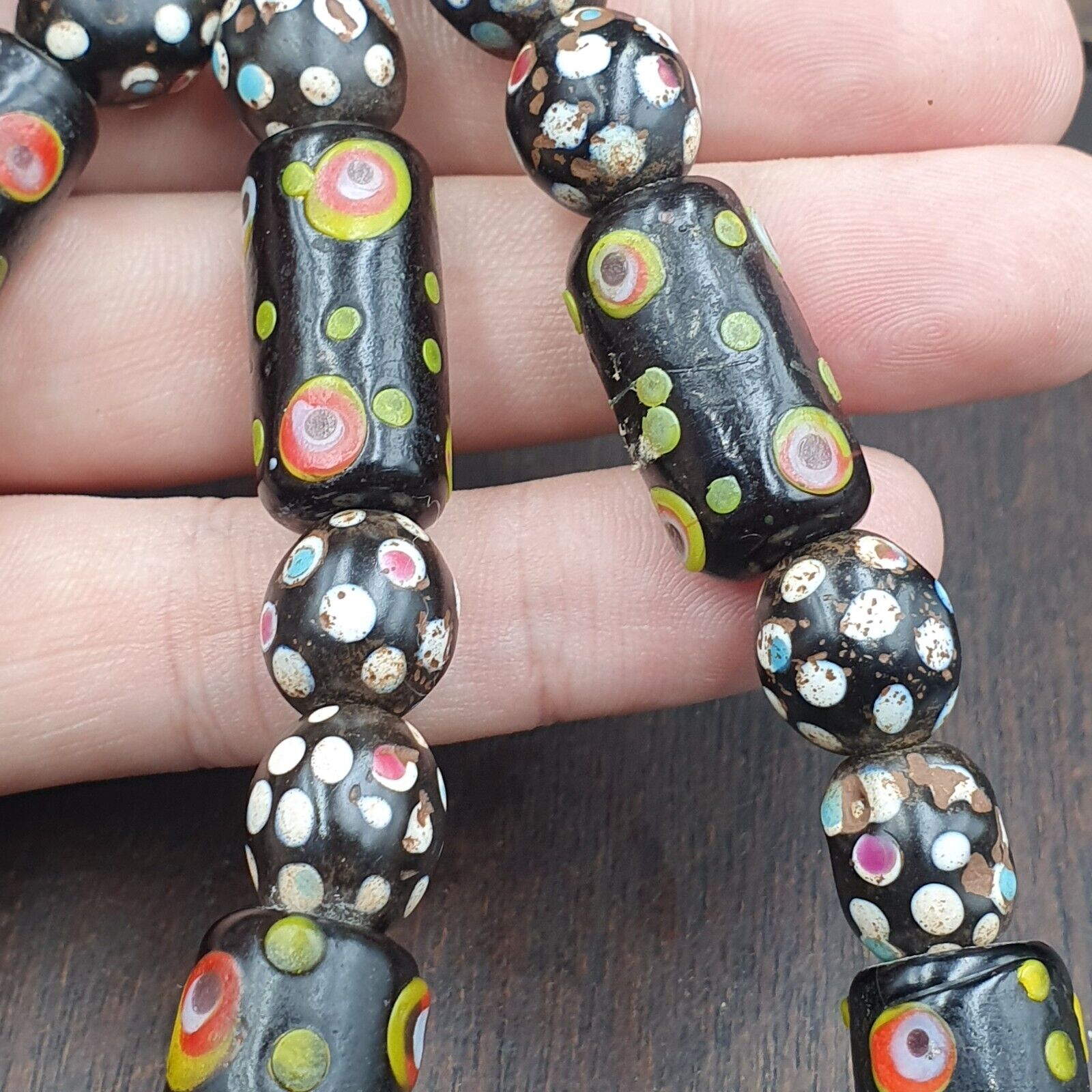 Vintage African Venetian Style Skunk Thousand eyes Glass Beads Strand