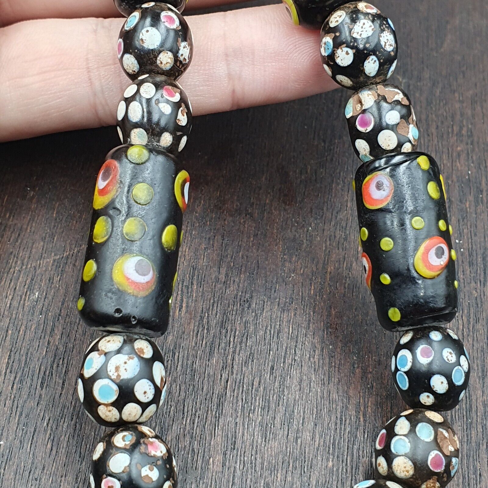 Vintage African Venetian Style Skunk Thousand eyes Glass Beads Strand