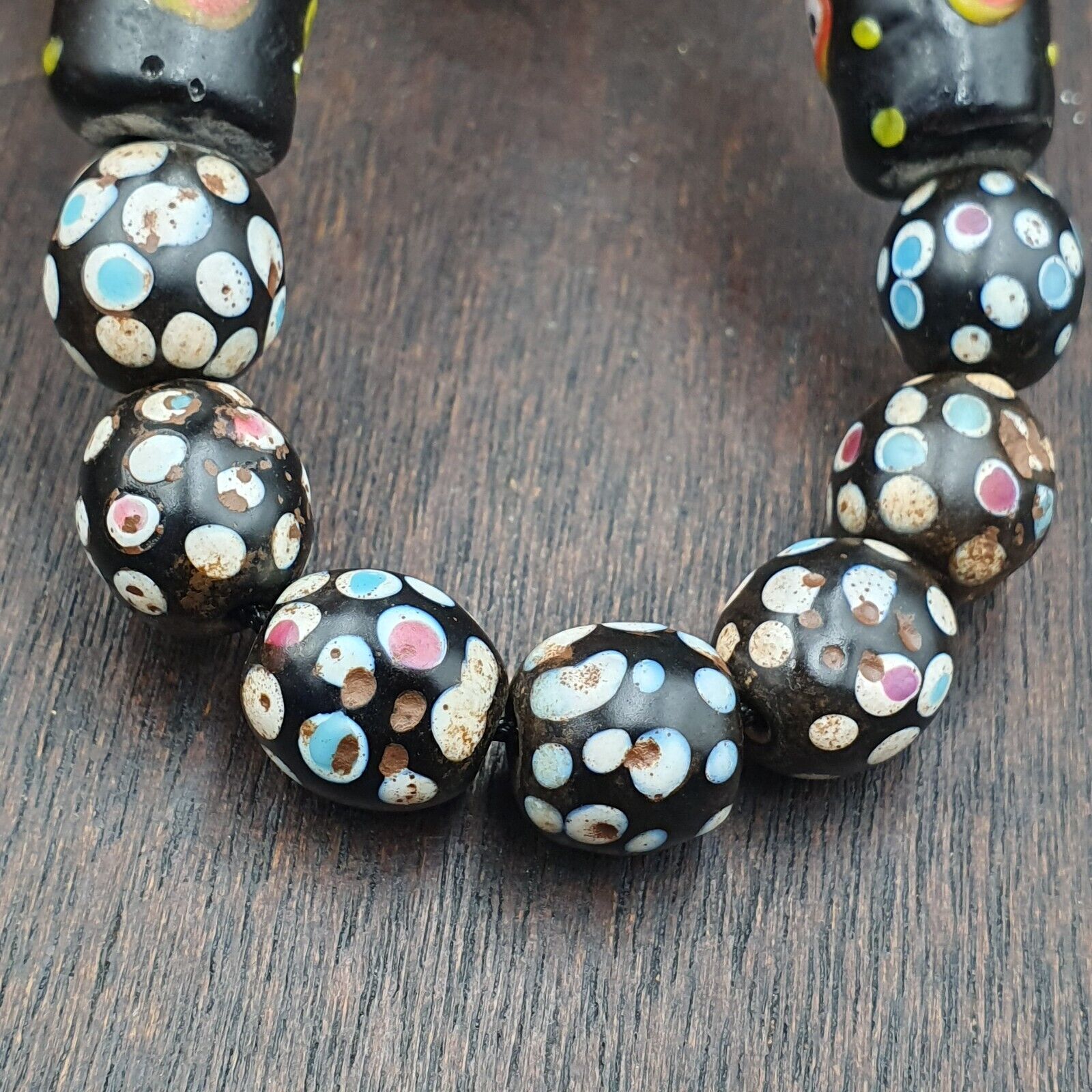 Vintage African Venetian Style Skunk Thousand eyes Glass Beads Strand