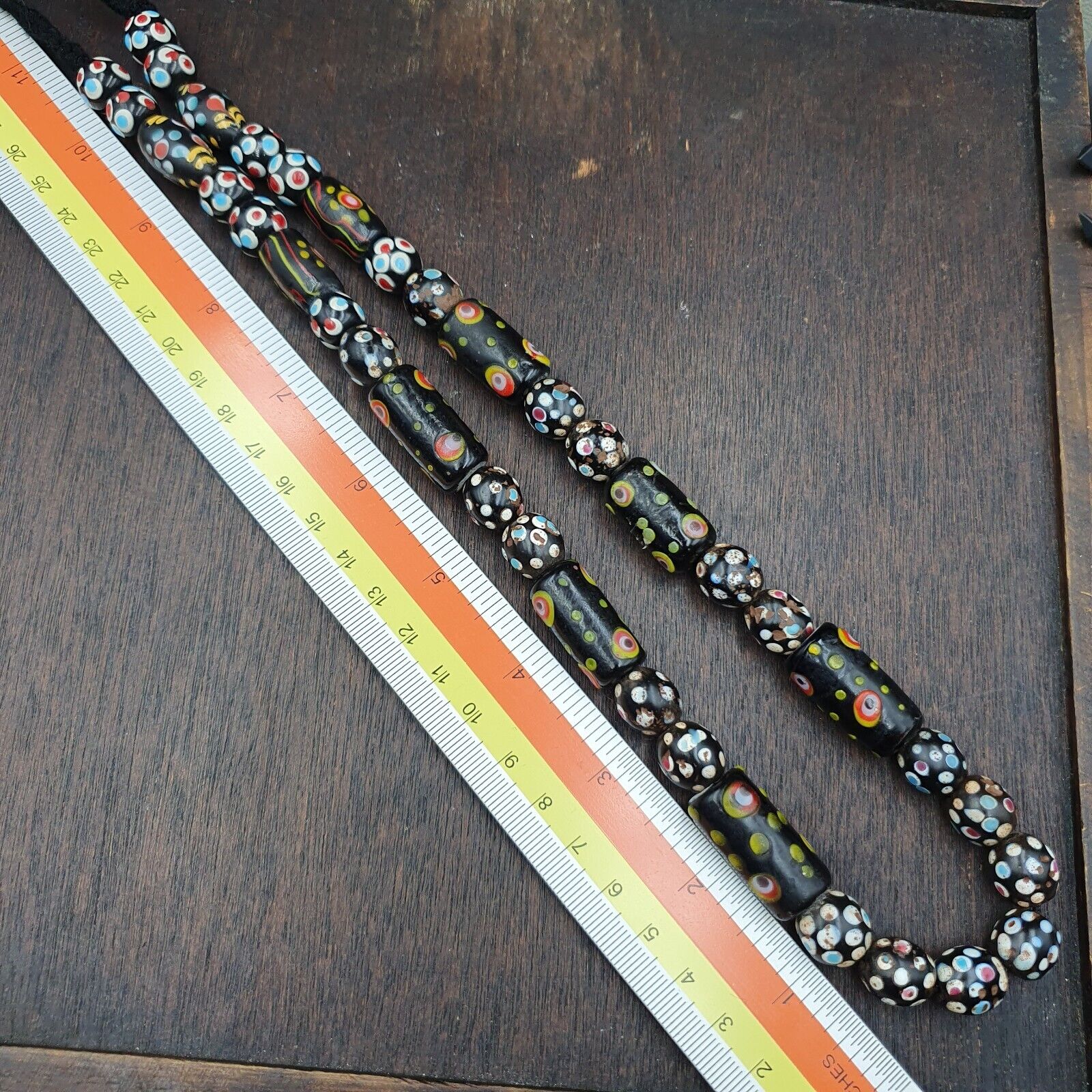 Vintage African Venetian Style Skunk Thousand eyes Glass Beads Strand
