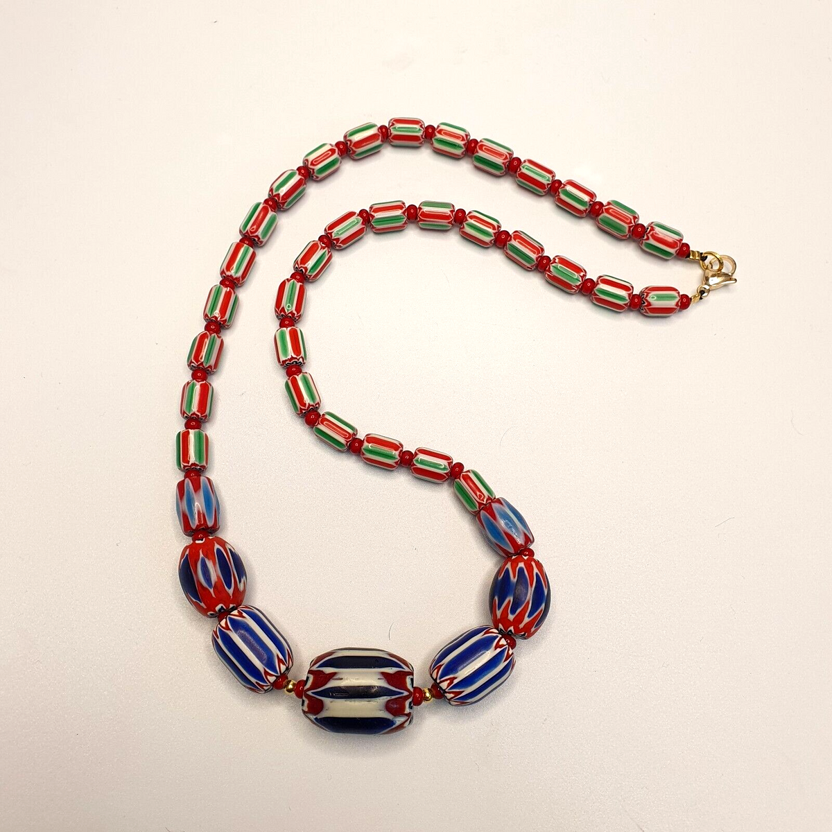 Chevron and White Heart Venetian Beads African Glass Beads Necklace #NC-103