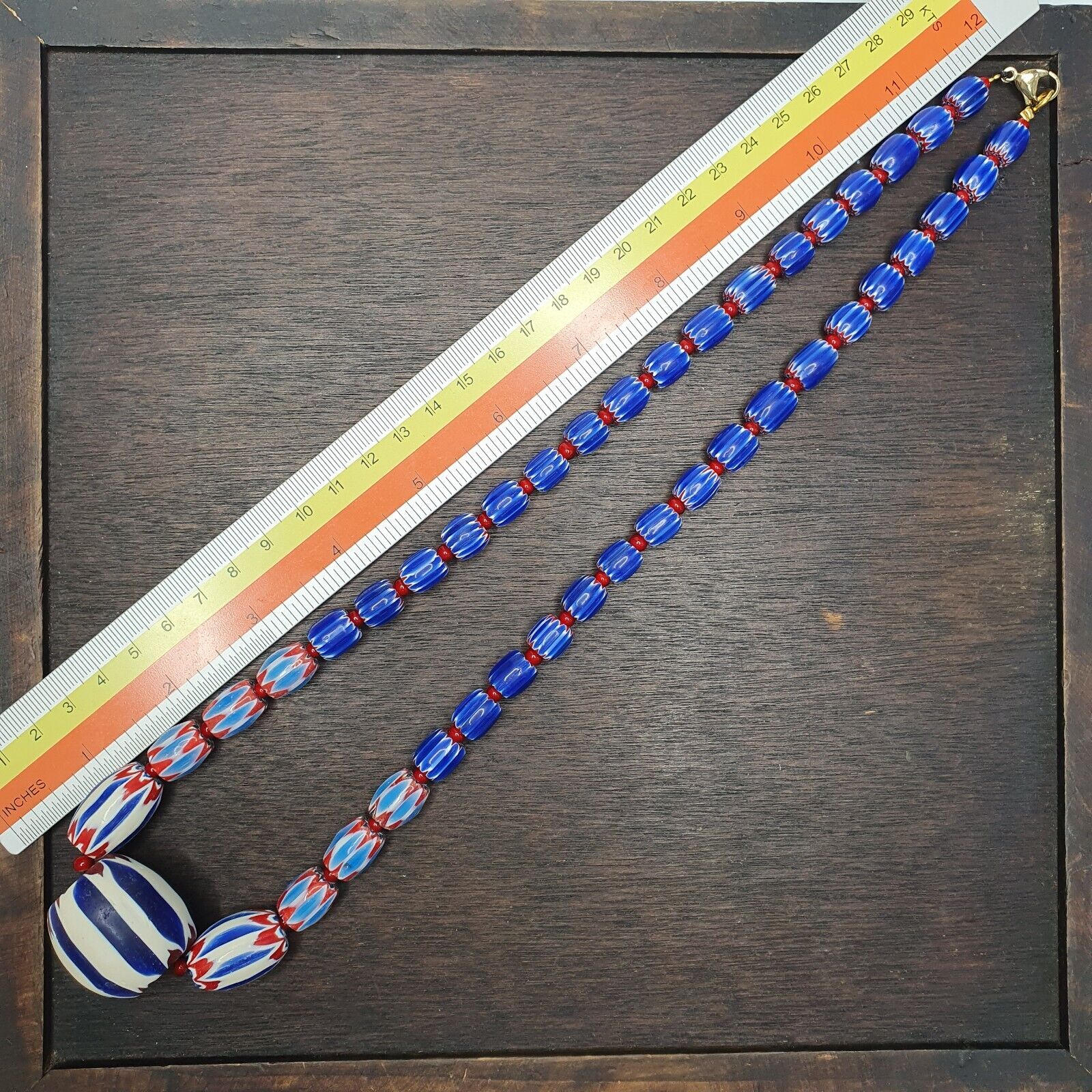 Vintage Chevron and White Heart Venetian Beads Glass Beads Necklace NC-1014
