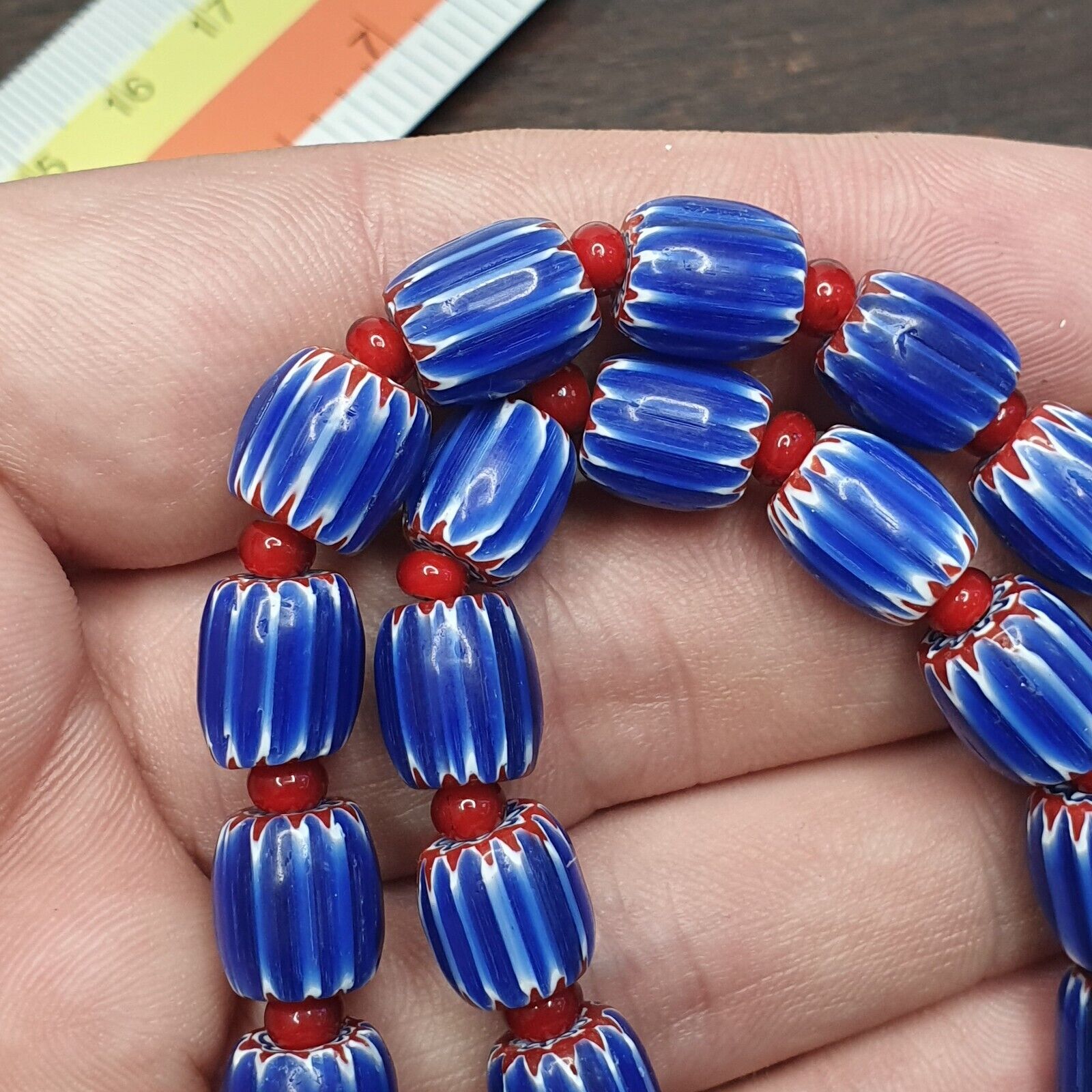 Vintage Chevron and White Heart Venetian Beads Glass Beads Necklace NC-1014