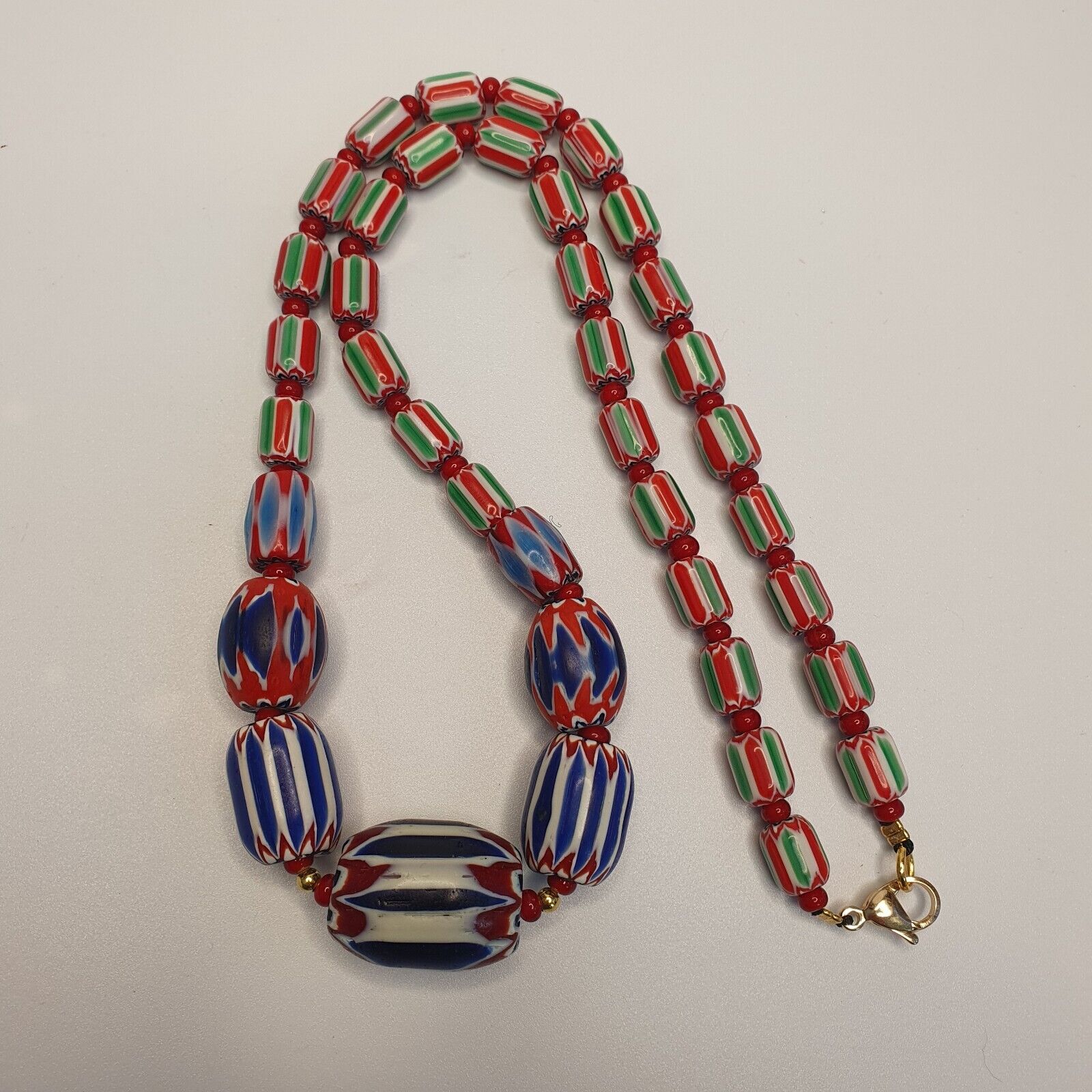 Chevron and White Heart Venetian Beads African Glass Beads Necklace #NC-103