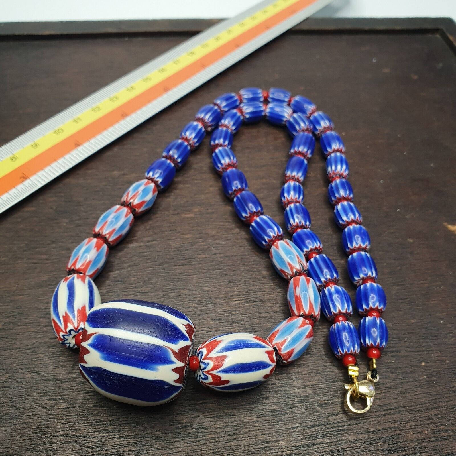 Vintage Chevron and White Heart Venetian Beads Glass Beads Necklace NC-1014