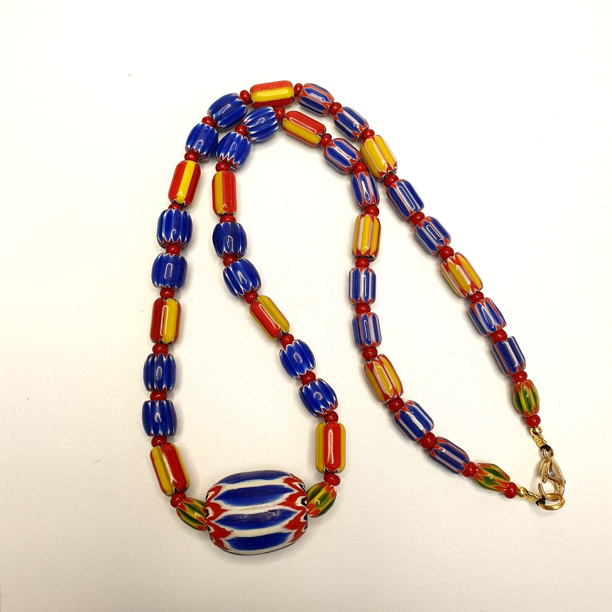 Chevron and White Heart Venetian Beads African Glass Beads Necklace #NC-104
