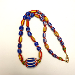 Chevron and White Heart Venetian Beads African Glass Beads Necklace #NC-104