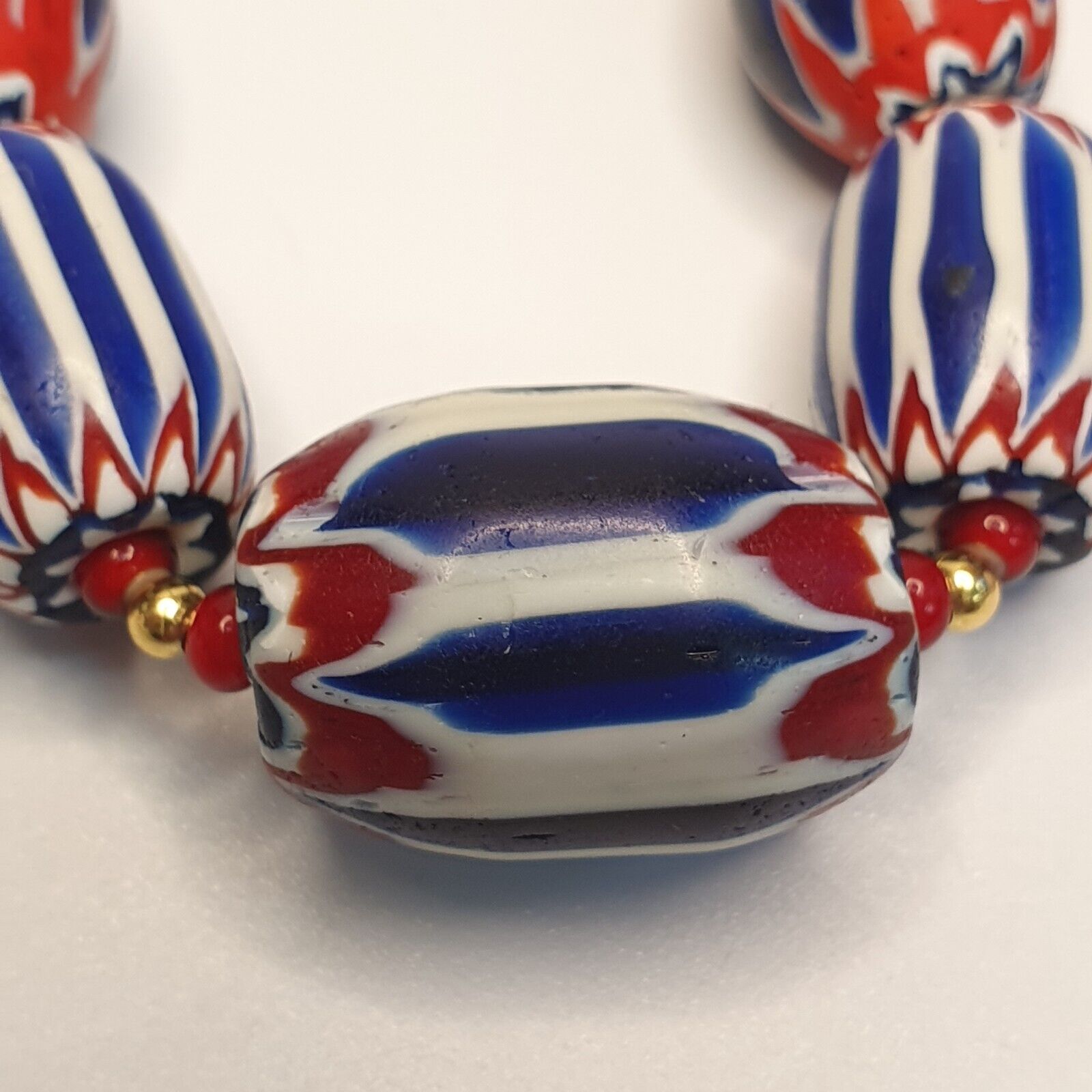 Chevron and White Heart Venetian Beads African Glass Beads Necklace #NC-103