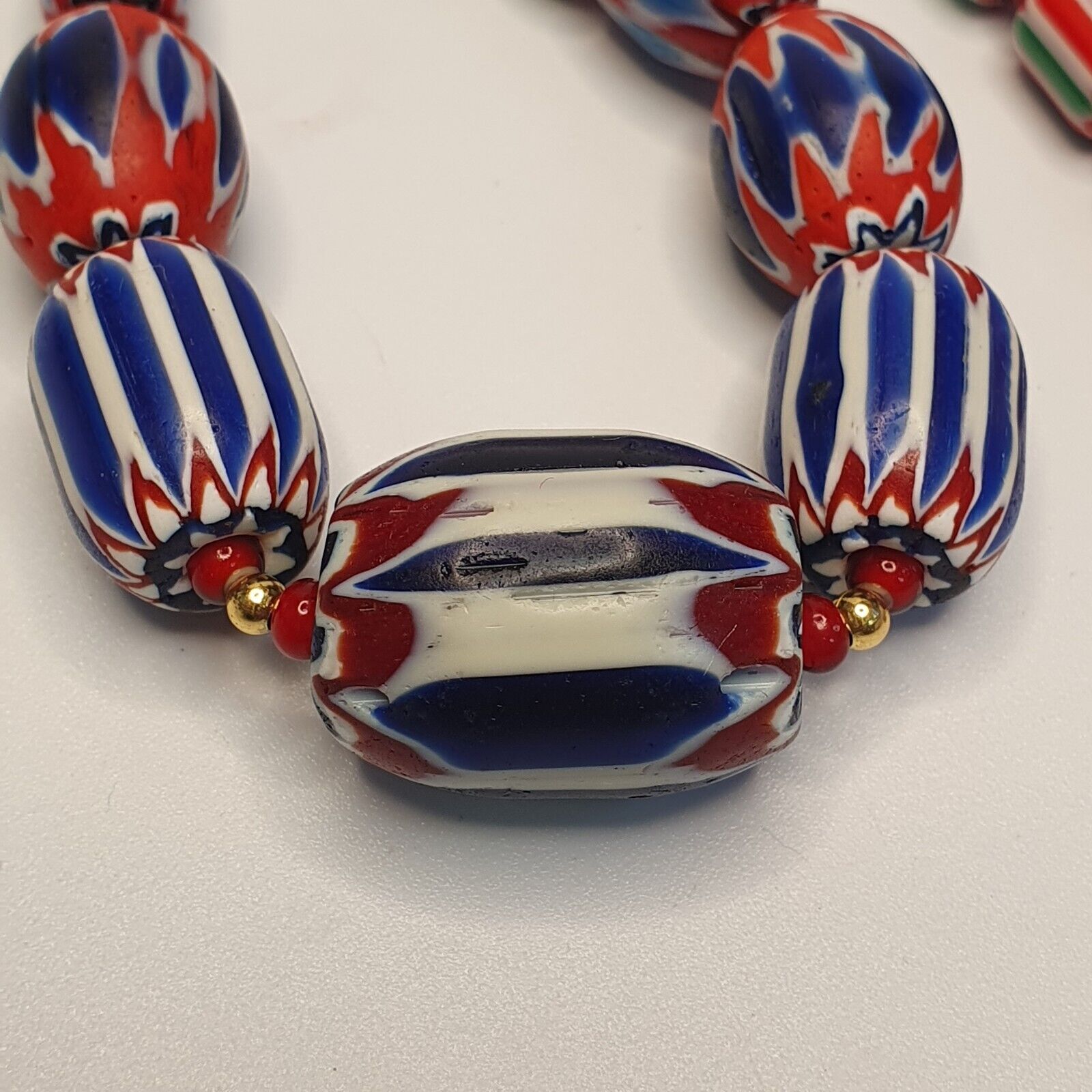 Chevron and White Heart Venetian Beads African Glass Beads Necklace #NC-103