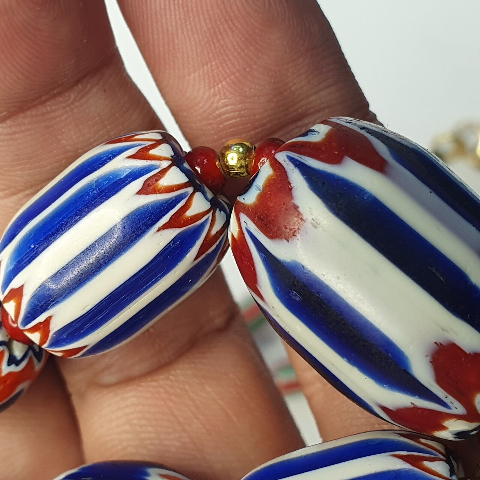 Chevron and White Heart Venetian Beads African Glass Beads Necklace #NC-103