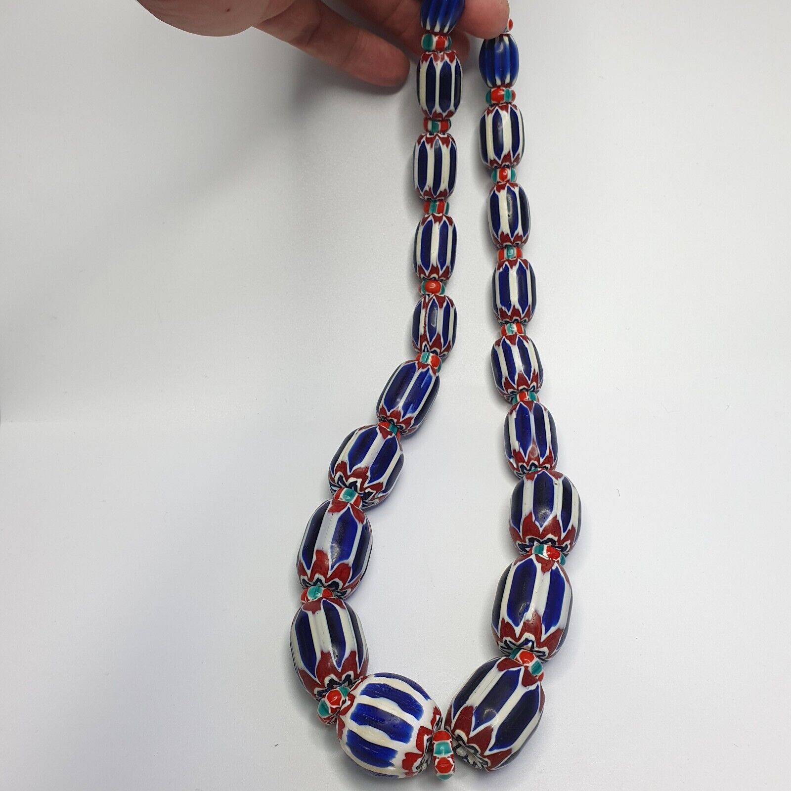 Vintage Chevron and White Heart Venetian Beads Glass Beads Necklace NC-1010