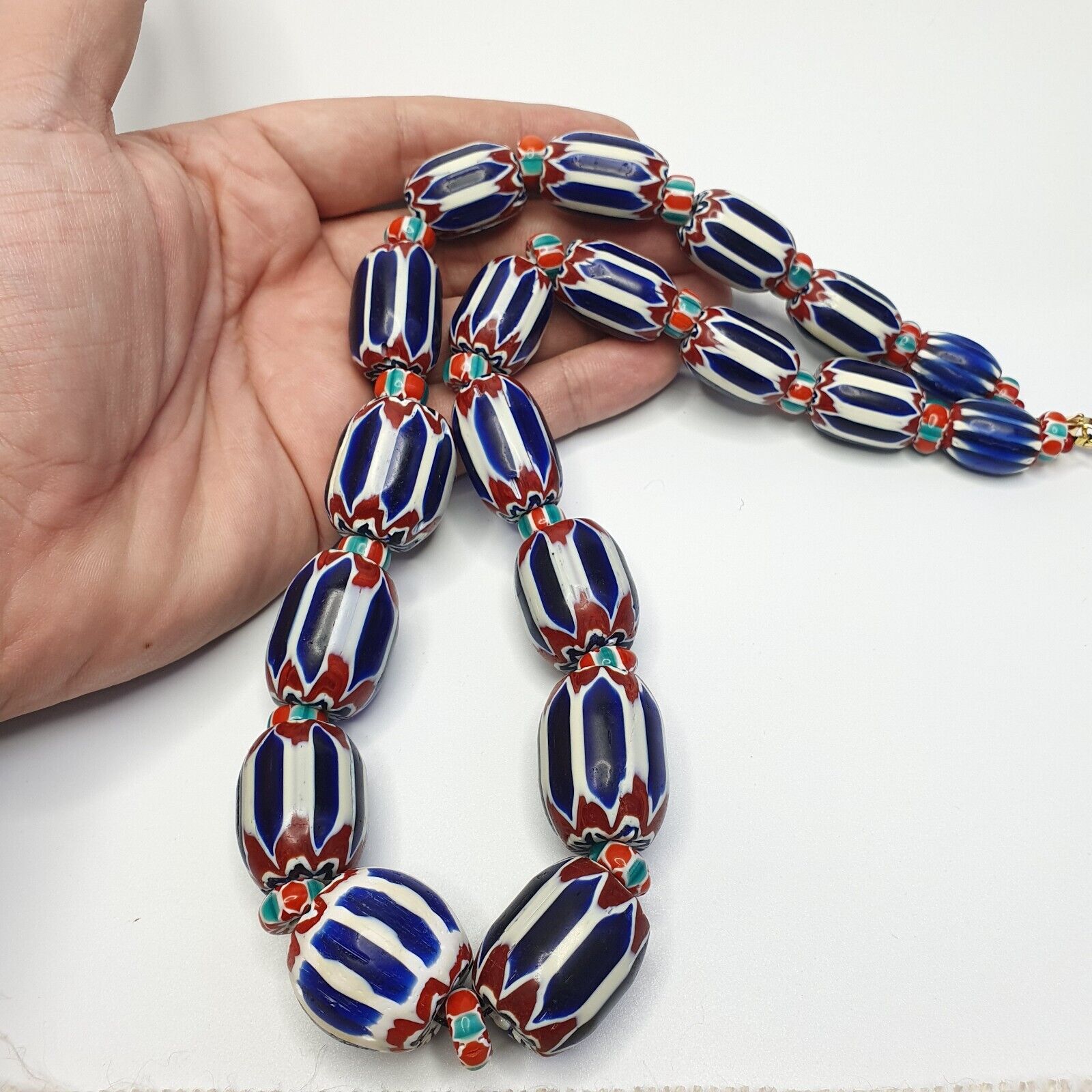 Vintage Chevron and White Heart Venetian Beads Glass Beads Necklace NC-1010