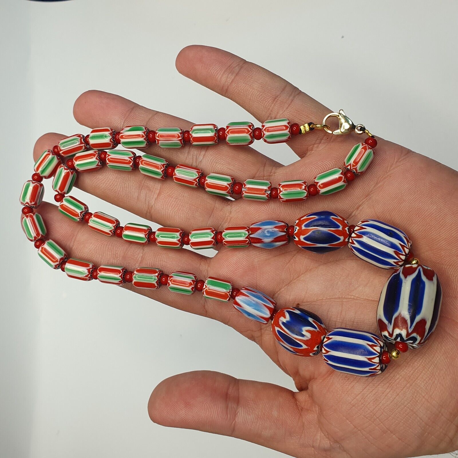 Chevron and White Heart Venetian Beads African Glass Beads Necklace #NC-103