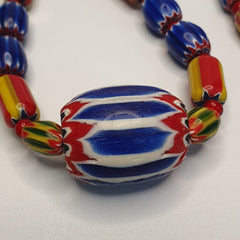 Chevron and White Heart Venetian Beads African Glass Beads Necklace #NC-104