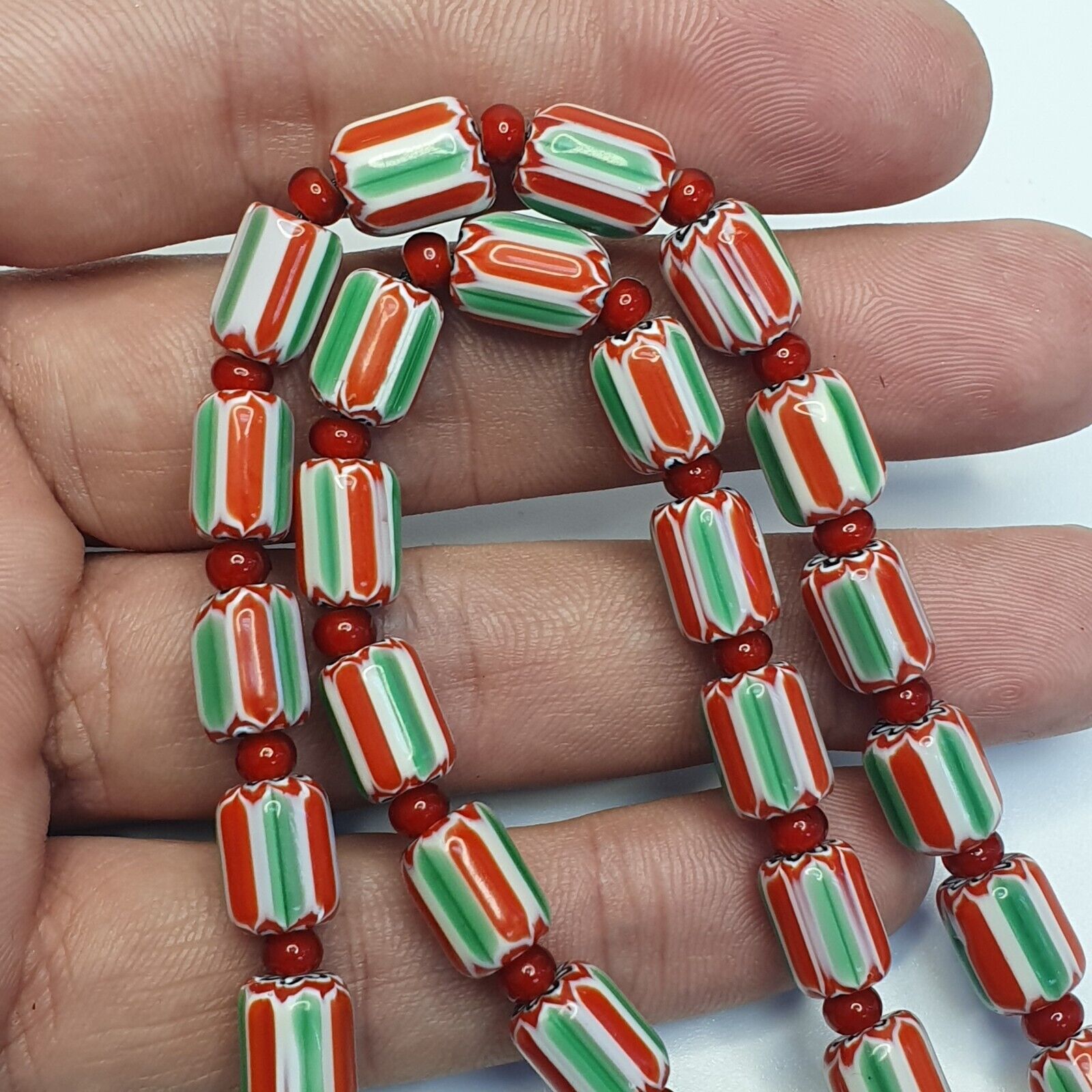 Chevron and White Heart Venetian Beads African Glass Beads Necklace #NC-103