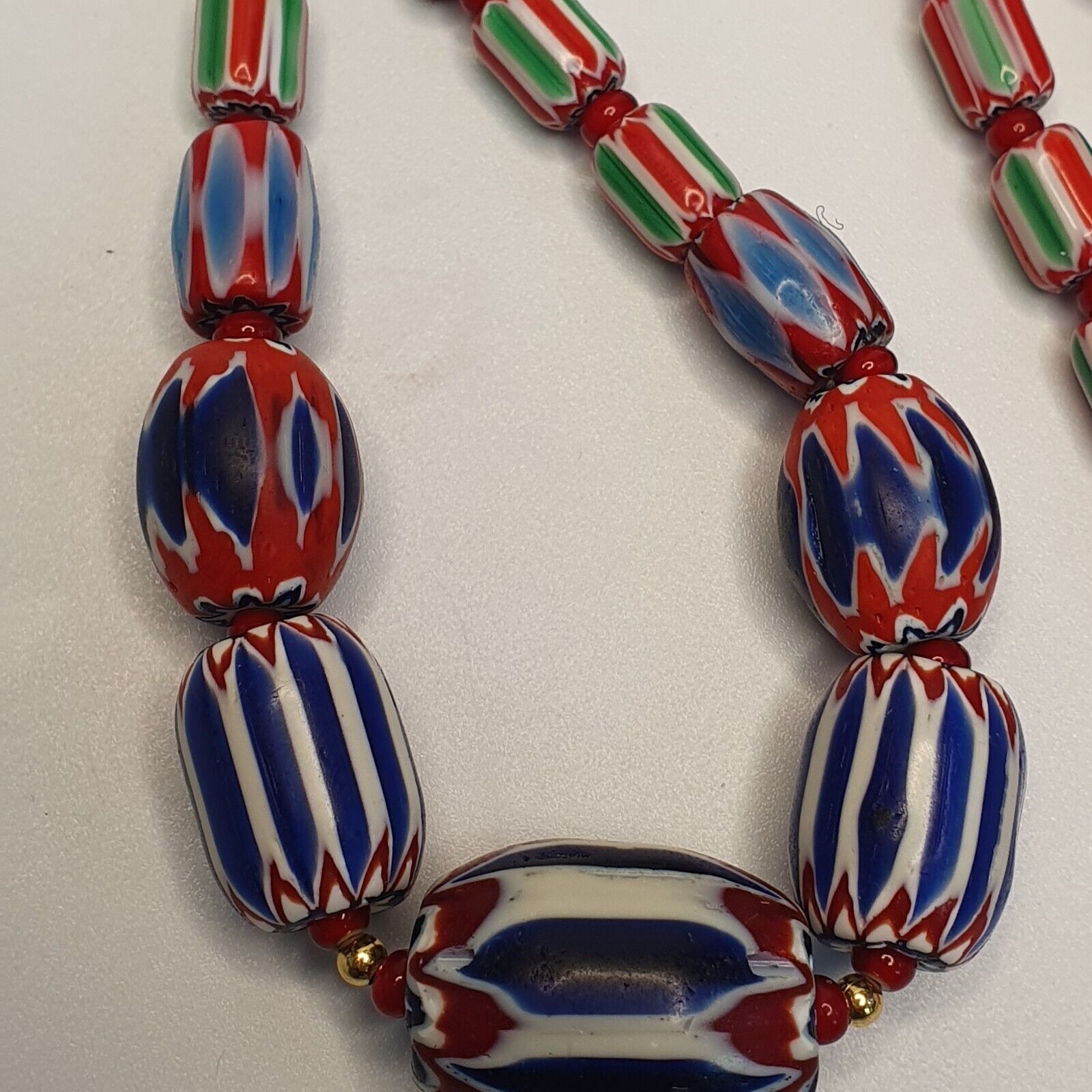 Chevron and White Heart Venetian Beads African Glass Beads Necklace #NC-103