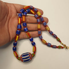 Chevron and White Heart Venetian Beads African Glass Beads Necklace #NC-104