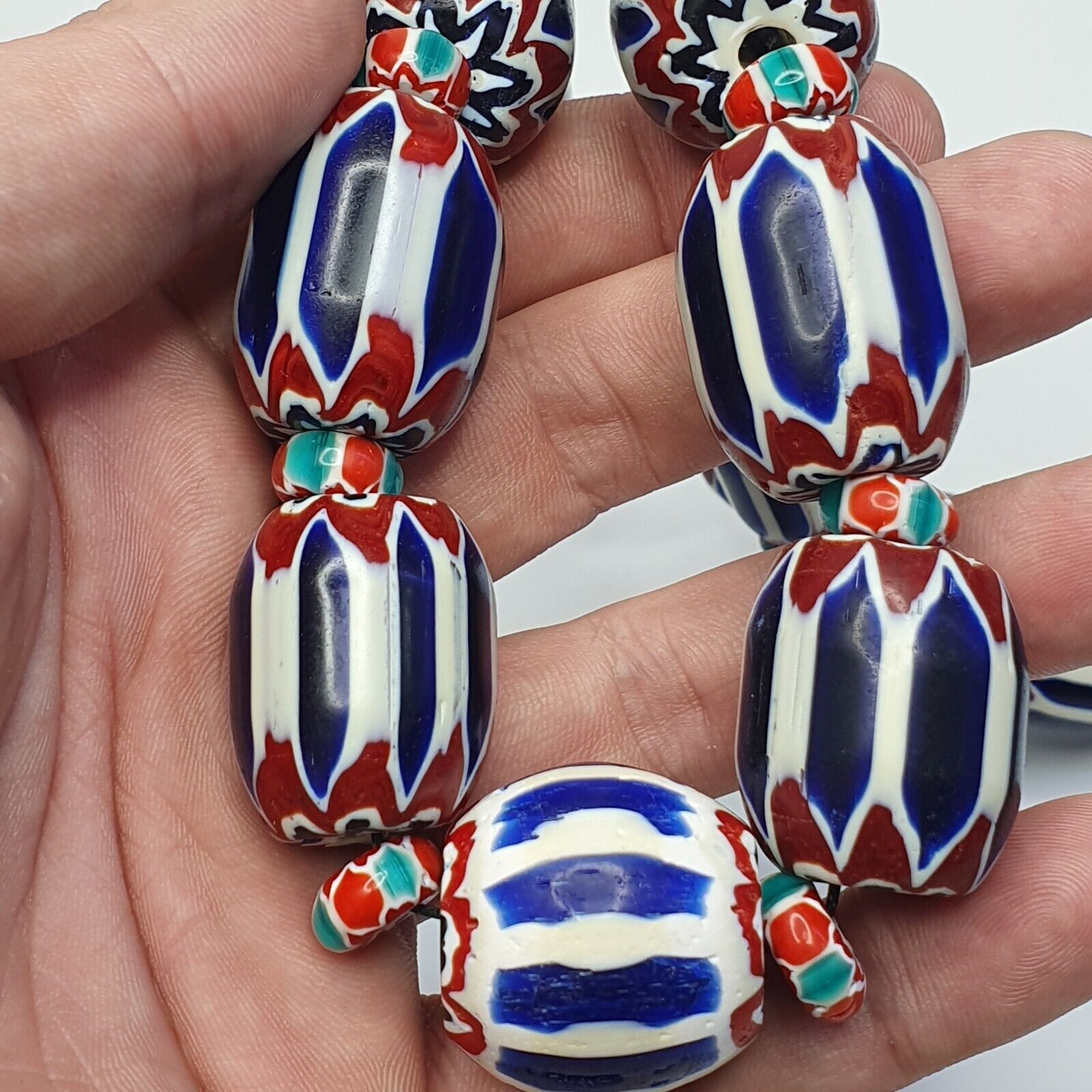 Vintage Chevron and White Heart Venetian Beads Glass Beads Necklace NC-1010