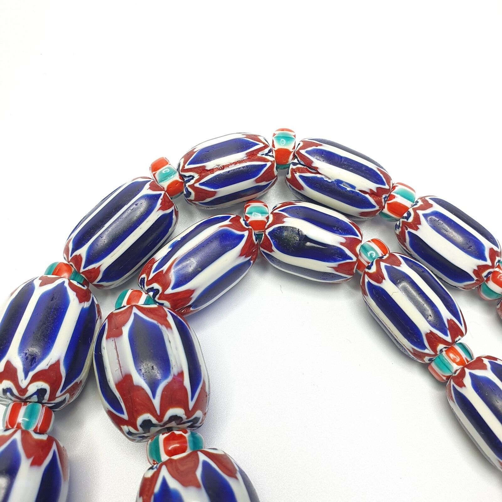 Vintage Chevron and White Heart Venetian Beads Glass Beads Necklace NC-1010