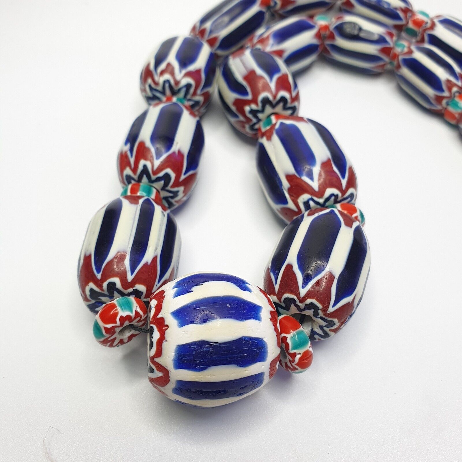 Vintage Chevron and White Heart Venetian Beads Glass Beads Necklace NC-1010