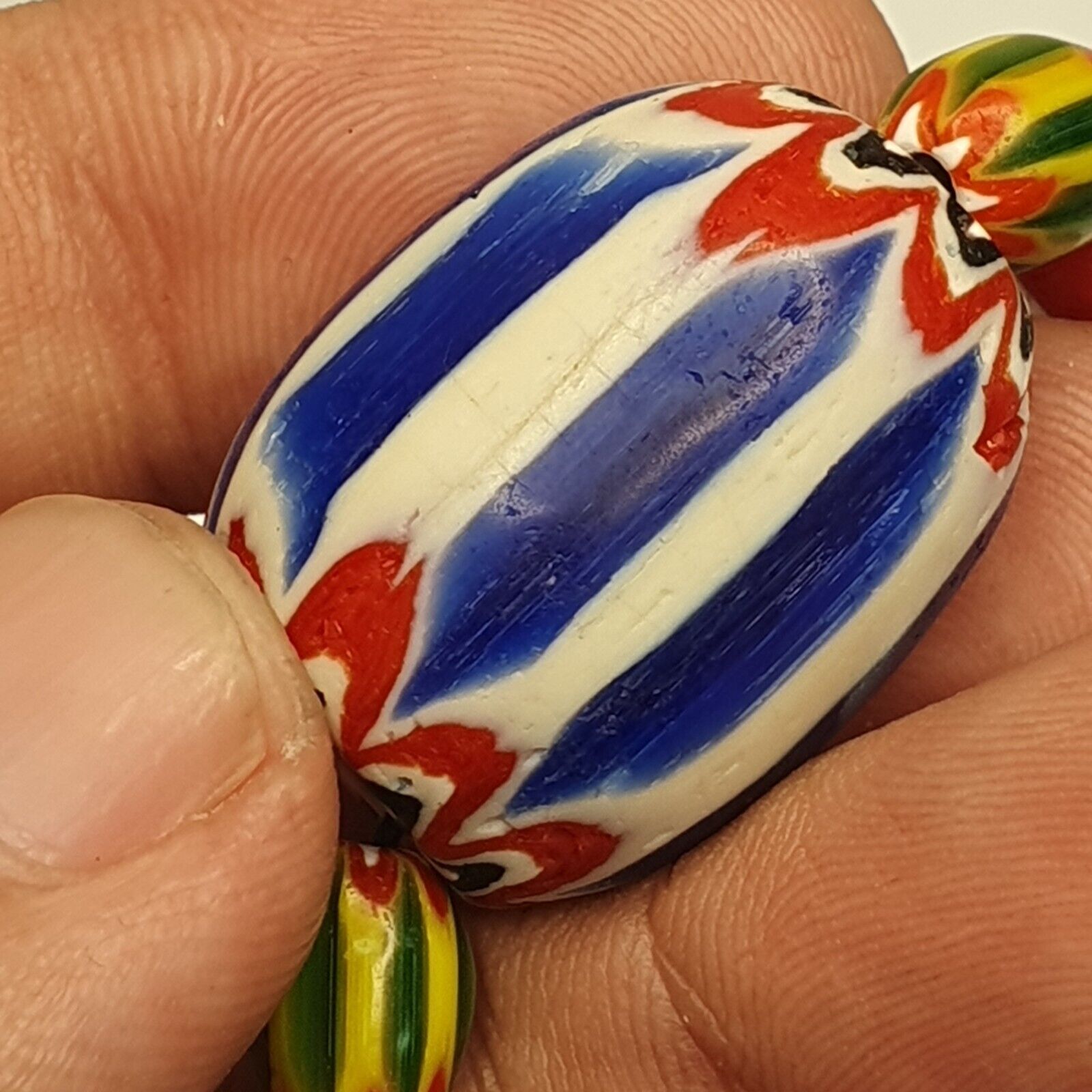 Chevron and White Heart Venetian Beads African Glass Beads Necklace #NC-104