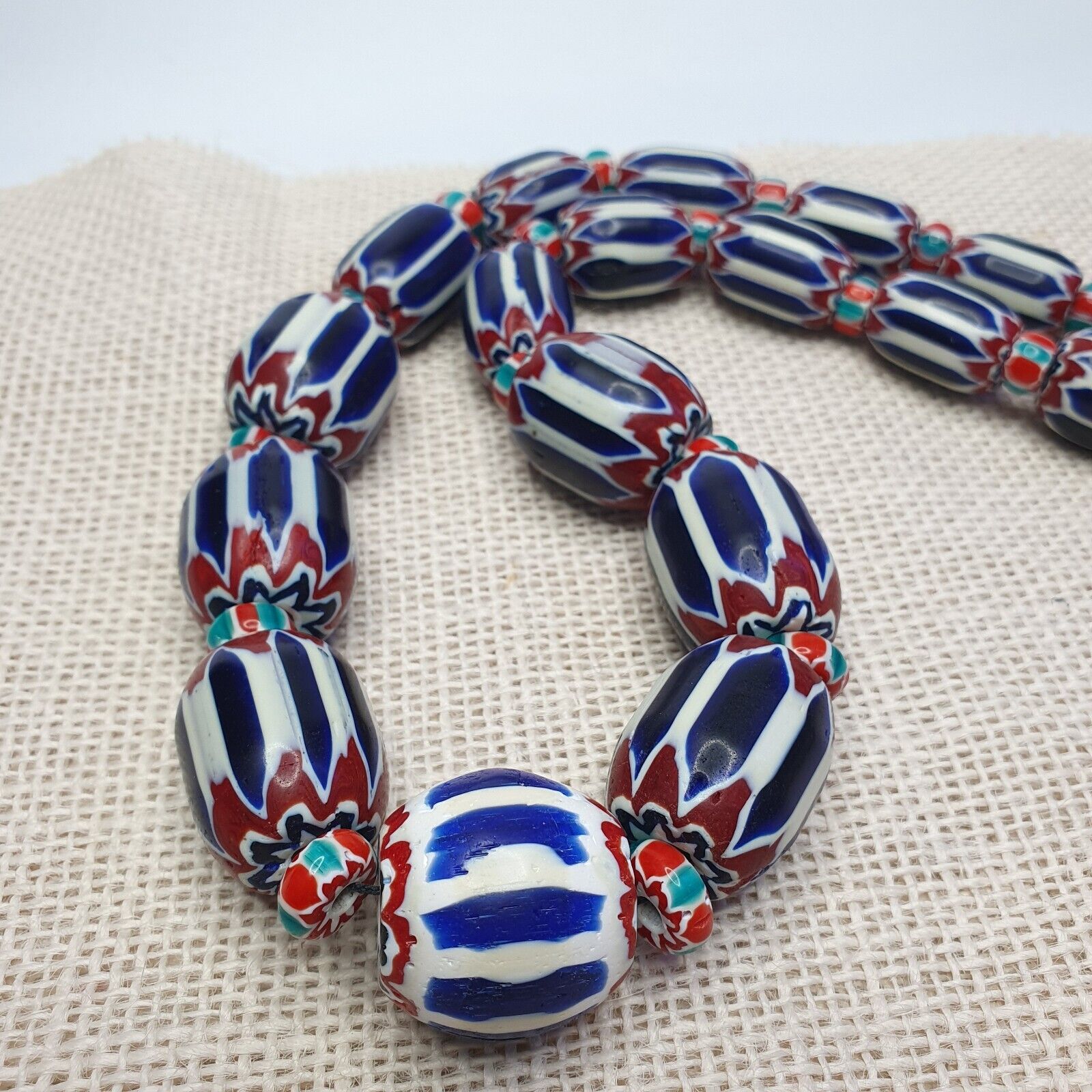 Vintage Chevron and White Heart Venetian Beads Glass Beads Necklace NC-1010