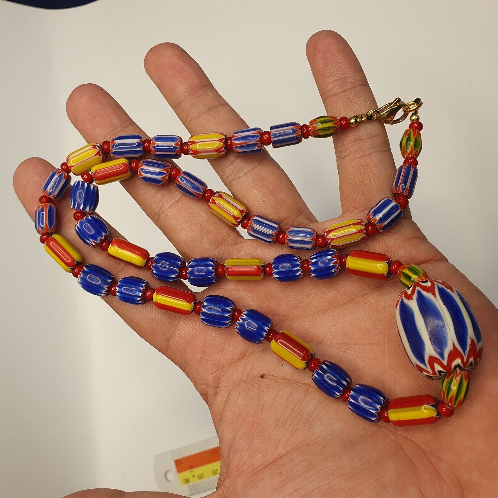 Chevron and White Heart Venetian Beads African Glass Beads Necklace #NC-104