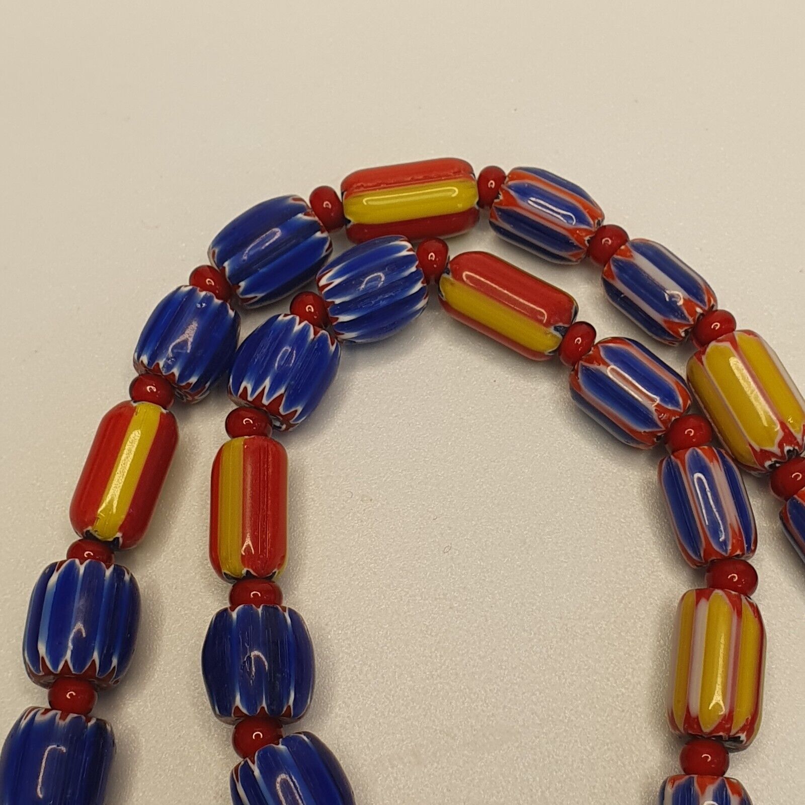 Chevron and White Heart Venetian Beads African Glass Beads Necklace #NC-104