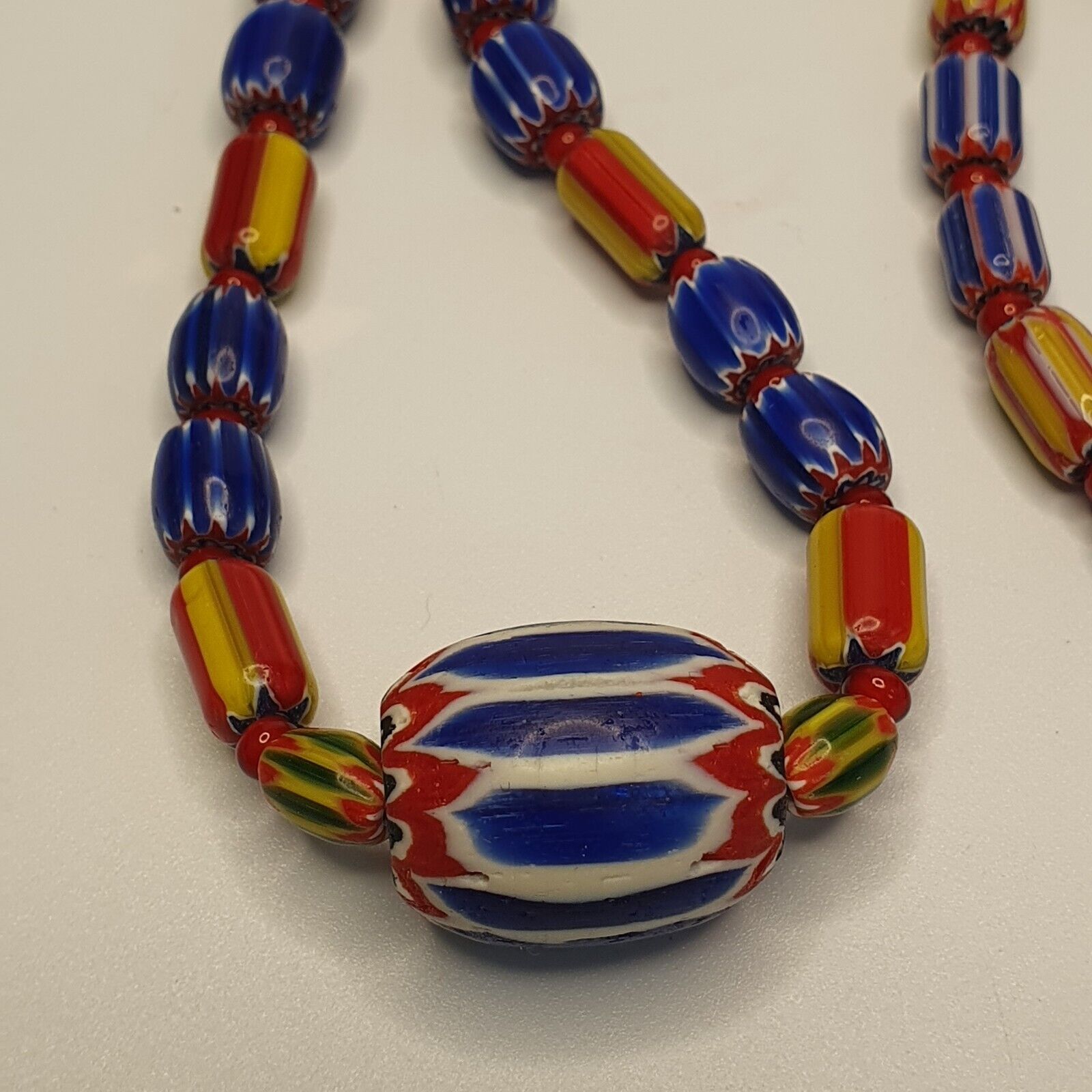 Chevron and White Heart Venetian Beads African Glass Beads Necklace #NC-104