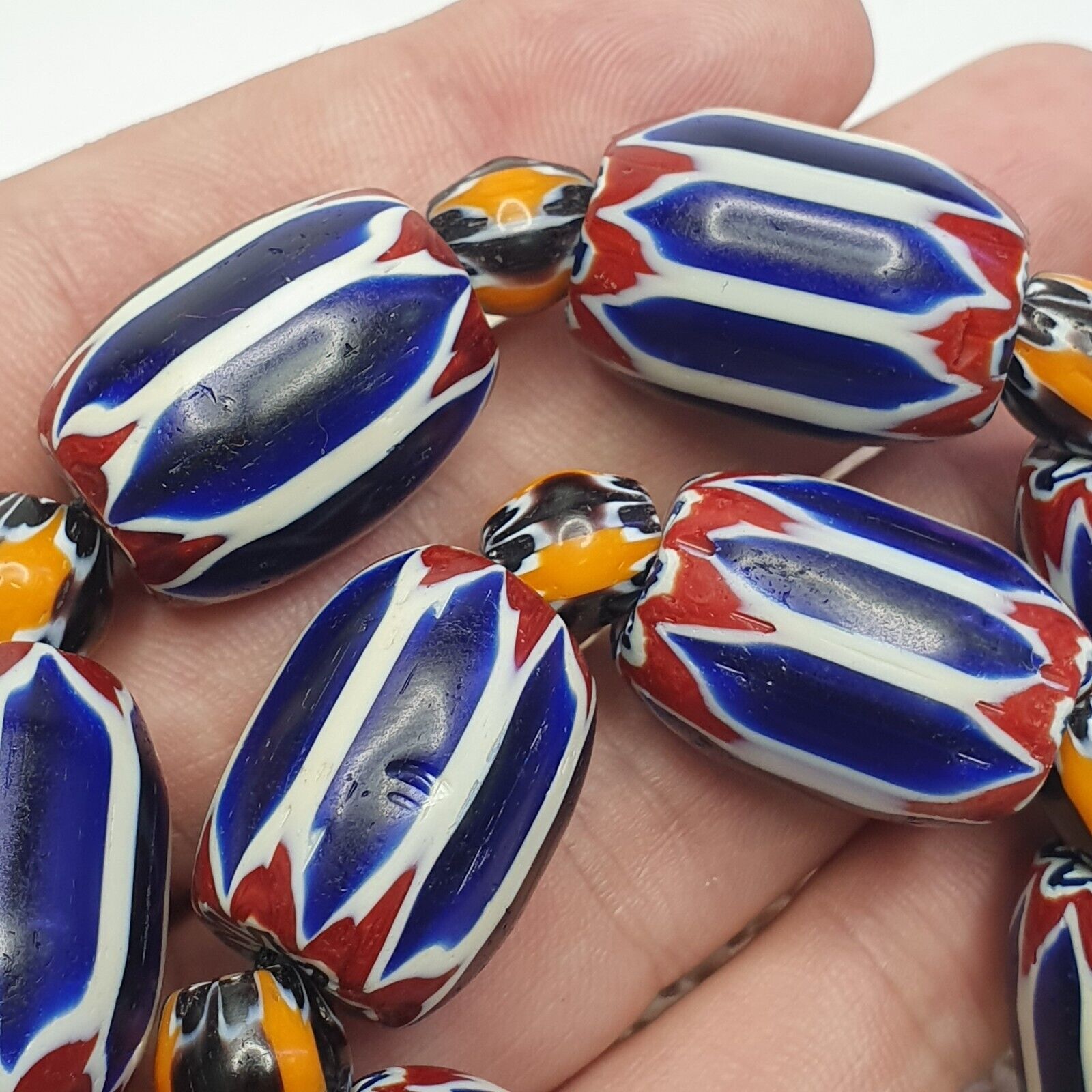 Vintage Chevron and White Heart Venetian Beads Glass Beads Necklace NC-108