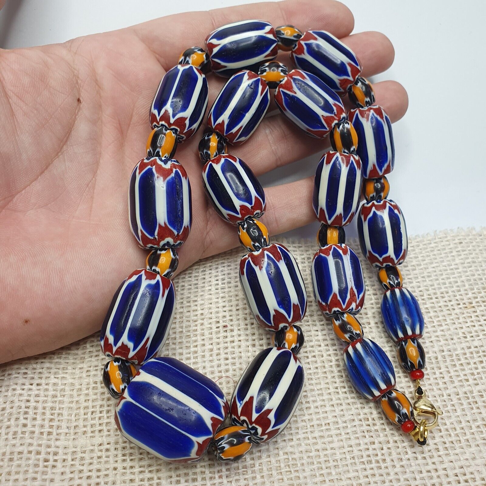 Vintage Chevron and White Heart Venetian Beads Glass Beads Necklace NC-108