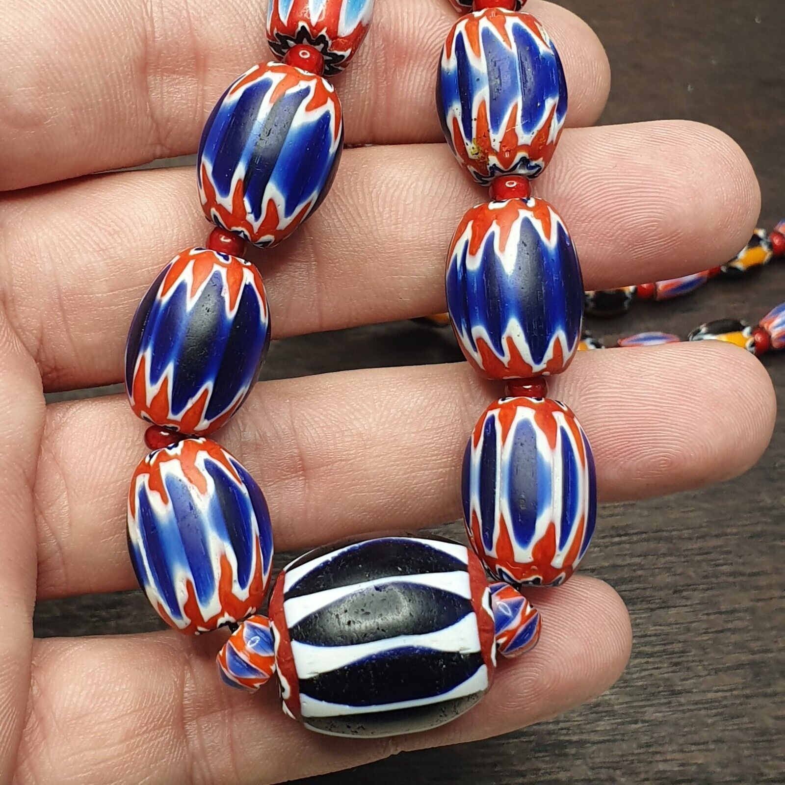 Vintage Chevron and White Heart Venetian Beads Glass Beads Necklace NC-1013