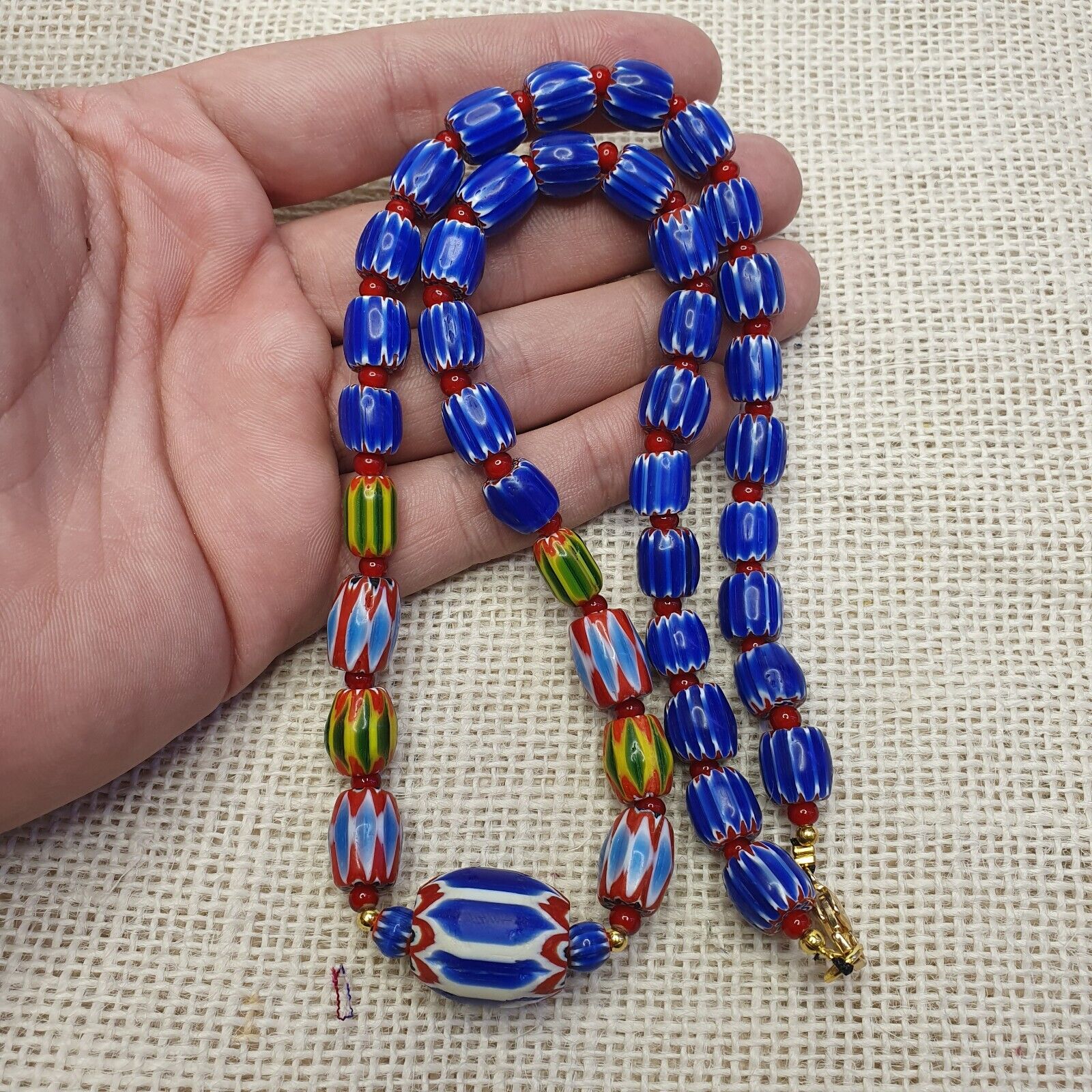 Colorful Chevron and White Heart Venetian Beads Glass Beads Necklace NC-106