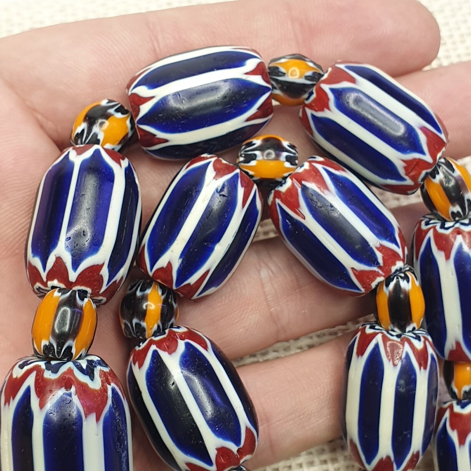Vintage Chevron and White Heart Venetian Beads Glass Beads Necklace NC-108