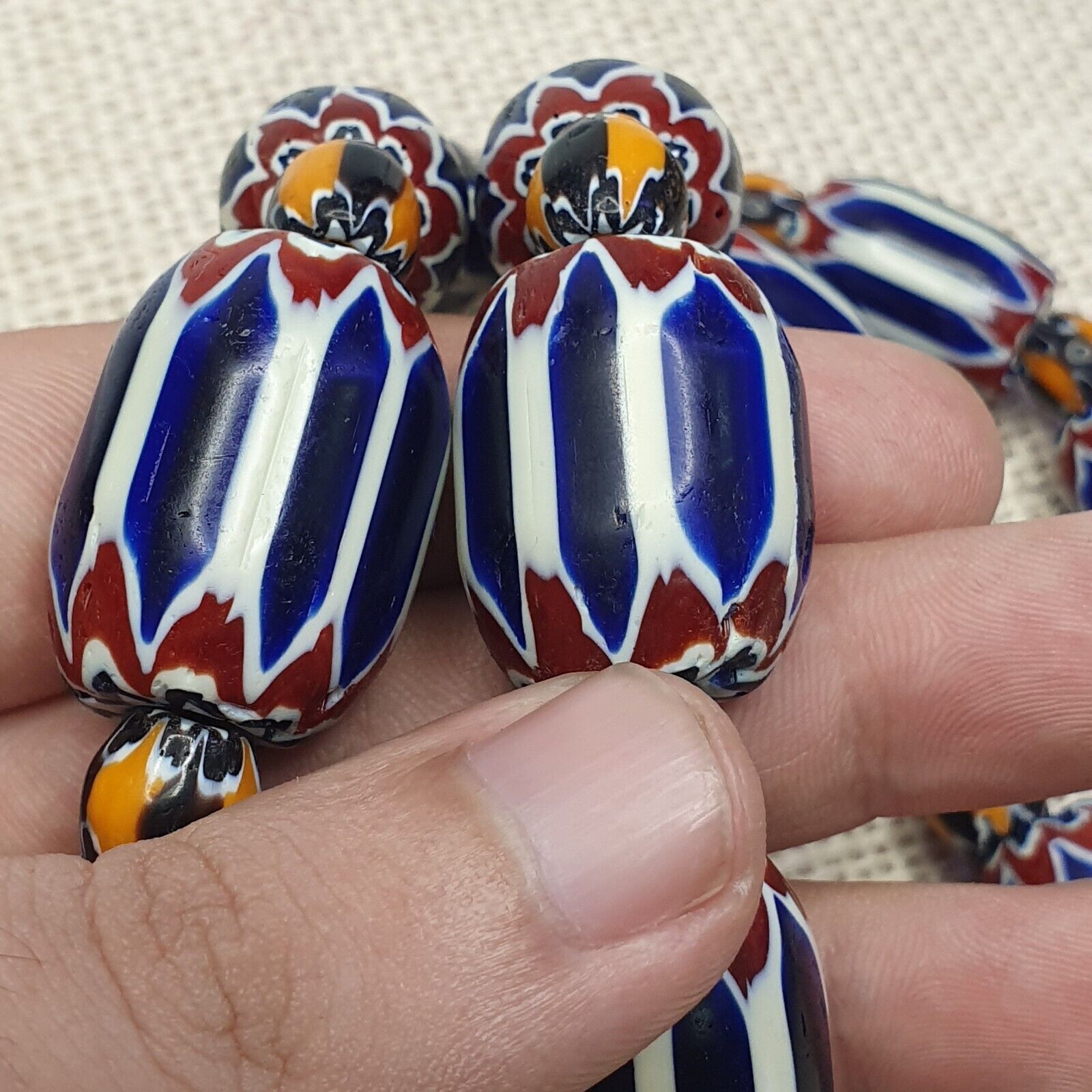 Vintage Chevron and White Heart Venetian Beads Glass Beads Necklace NC-108