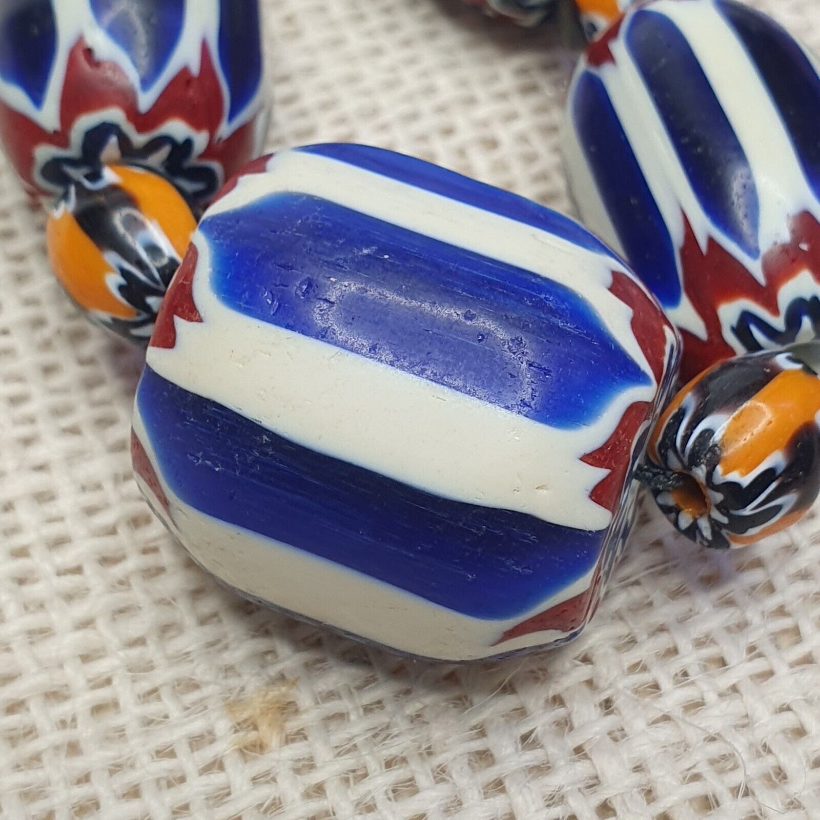 Vintage Chevron and White Heart Venetian Beads Glass Beads Necklace NC-108