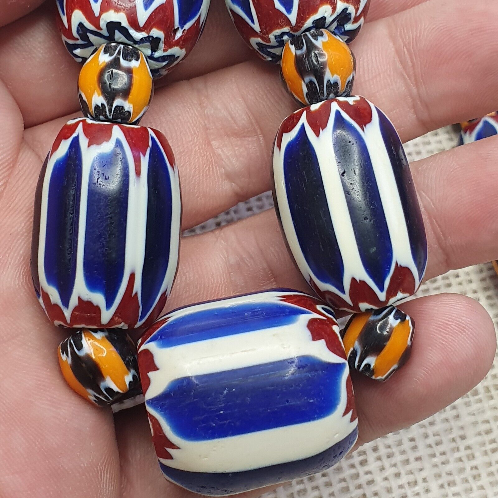 Vintage Chevron and White Heart Venetian Beads Glass Beads Necklace NC-108