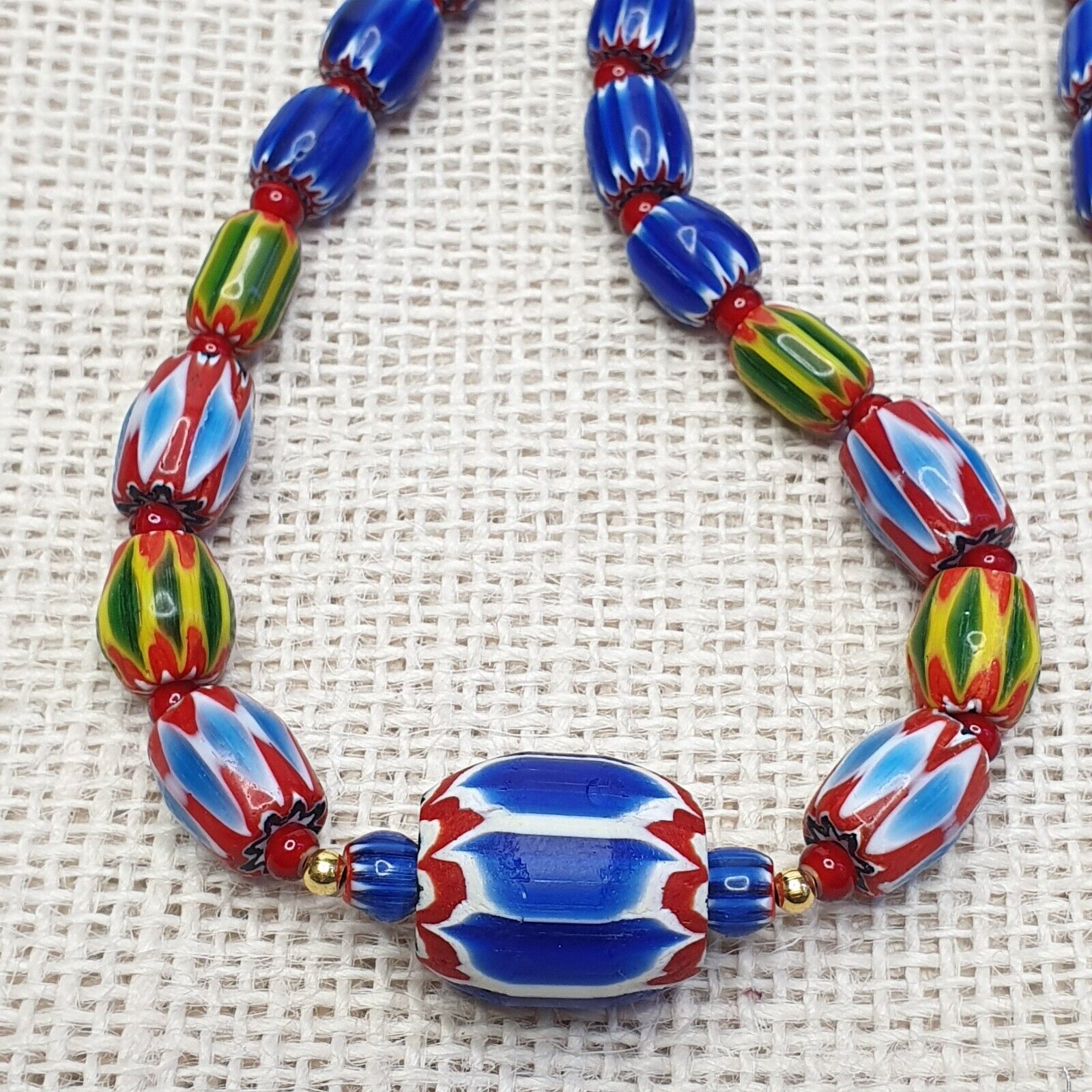 Colorful Chevron and White Heart Venetian Beads Glass Beads Necklace NC-106